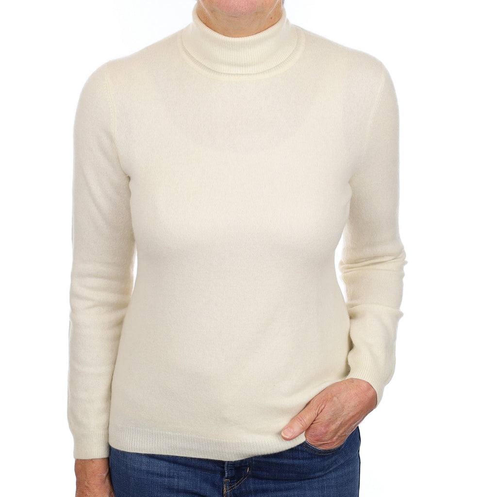 Vanilla Cream Cashmere Polo Neck Jumper Medium