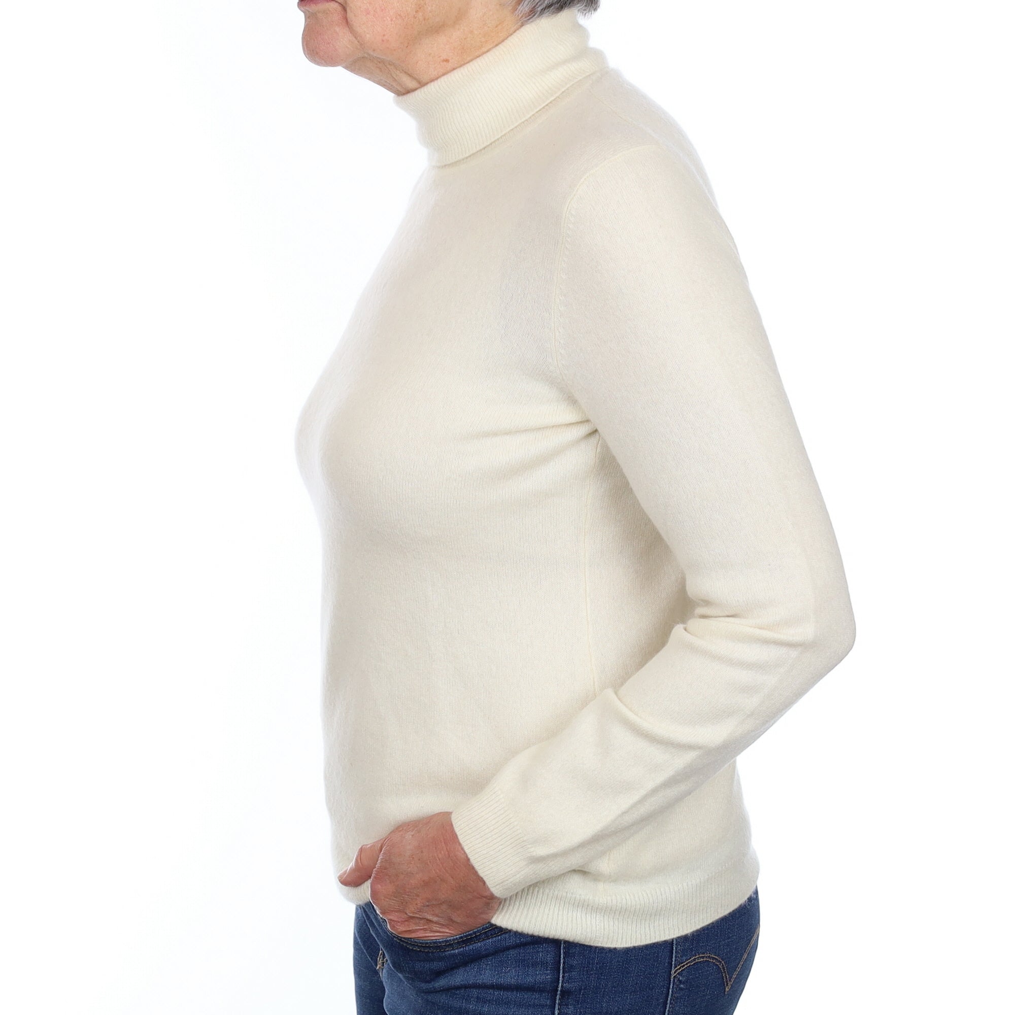 Vanilla Cream Cashmere Polo Neck Jumper Medium