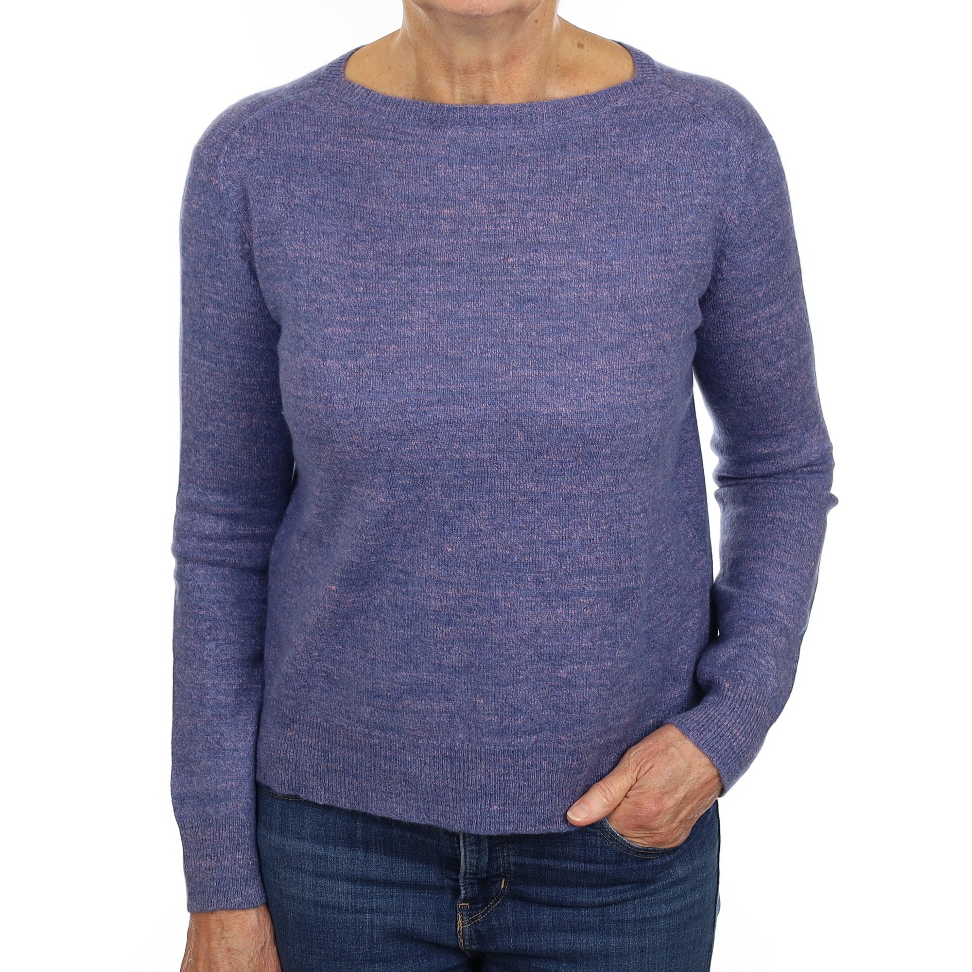 Blue and Pink Marl Cashmere Boat Neck Jumper Medium
