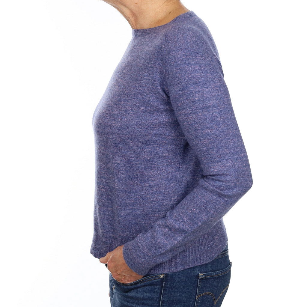 Blue and Pink Marl Cashmere Boat Neck Jumper Medium