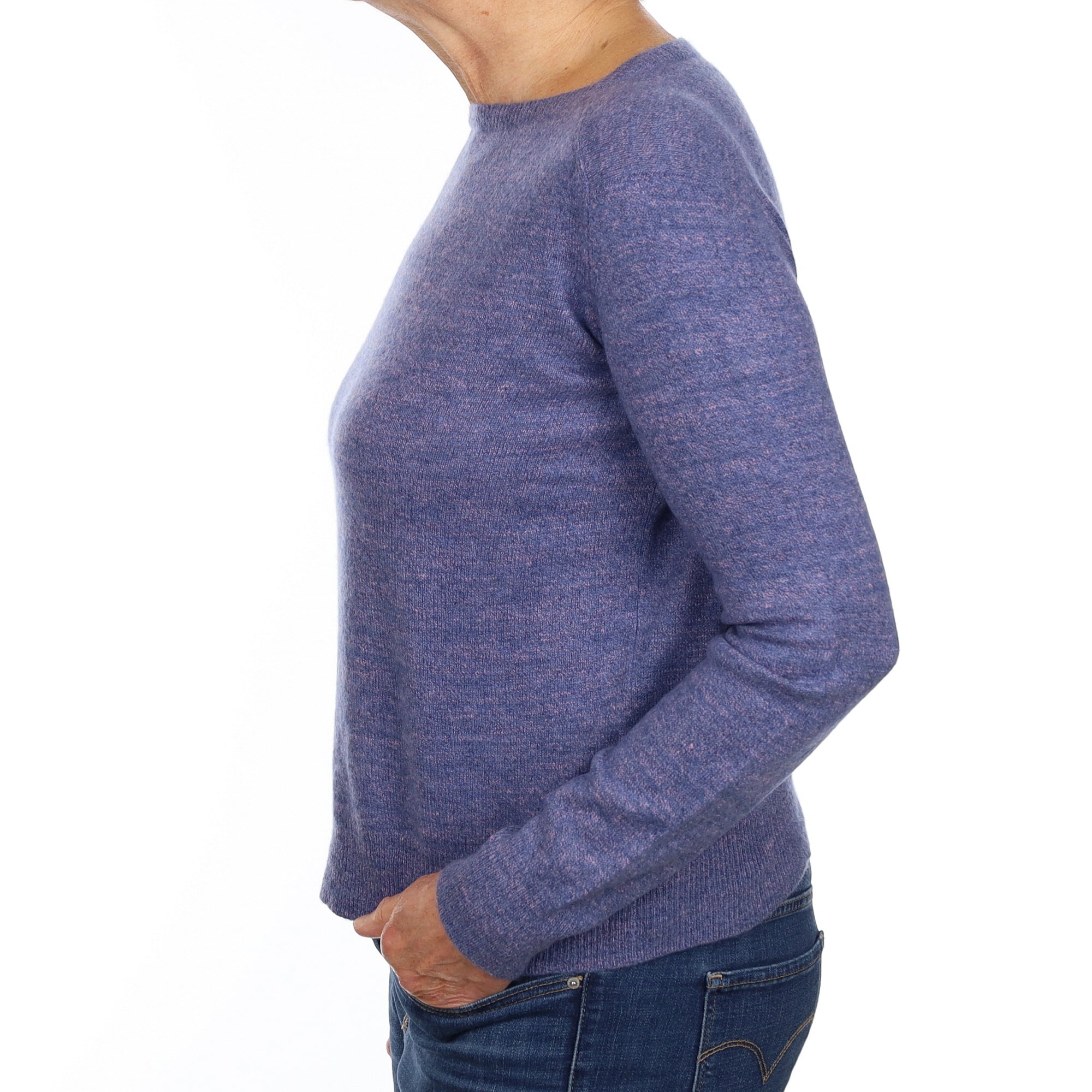 Blue and Pink Marl Cashmere Boat Neck Jumper Medium