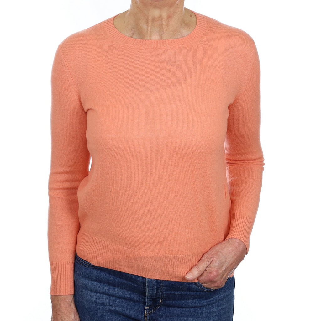 Peach Cashmere Buttoned Crew Neck Jumper Medium