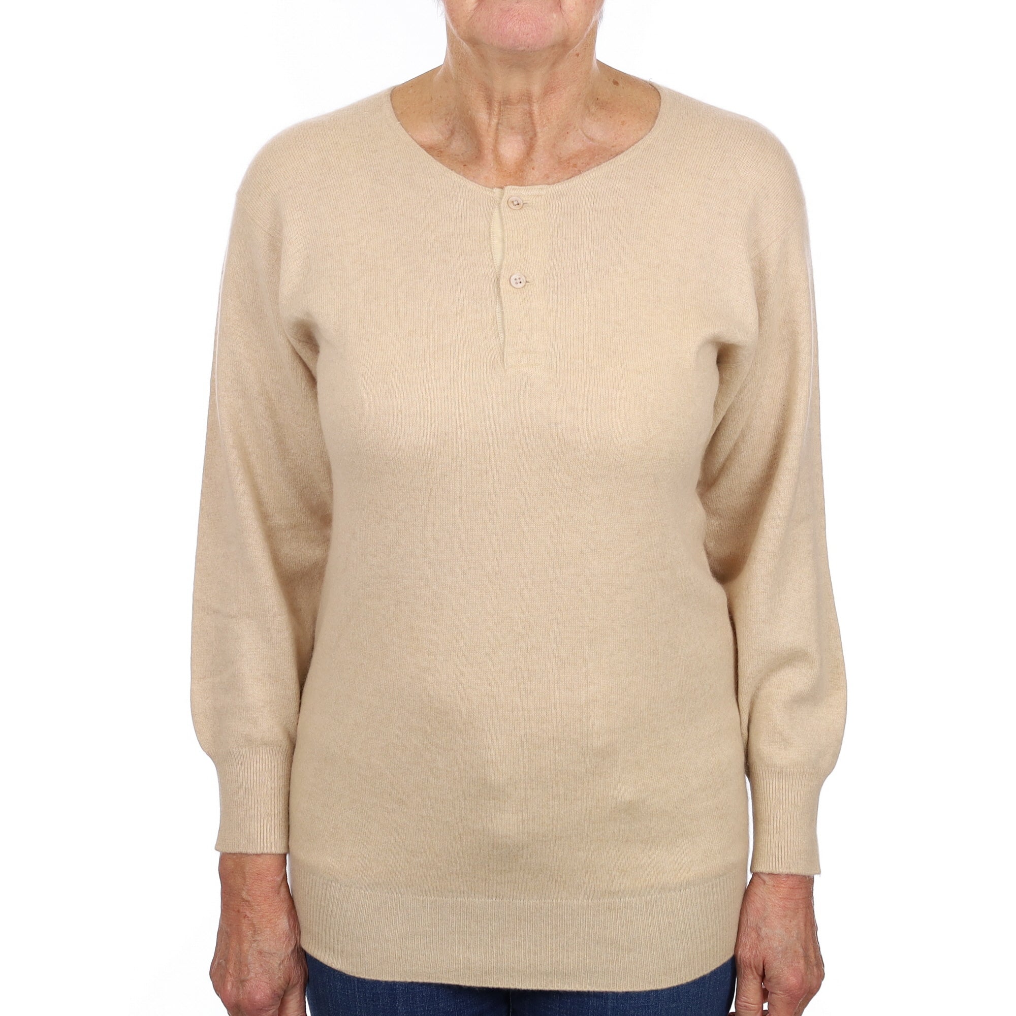 Vintage Pringle Sand Cashmere Longline Crew Neck Jumper Medium