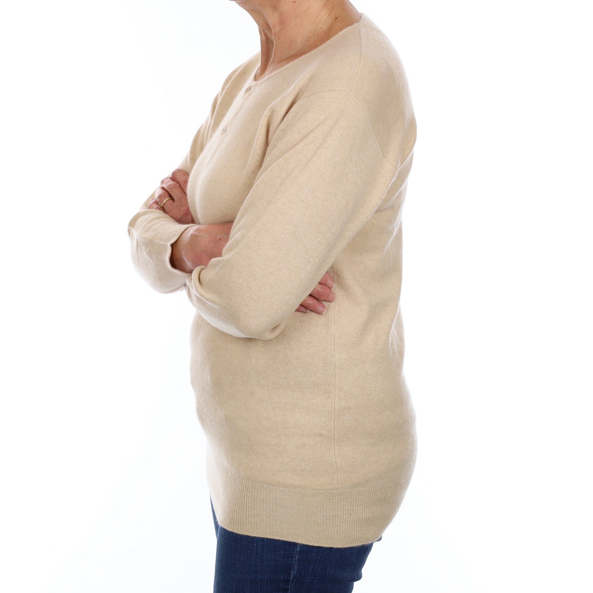 Vintage Pringle Sand Cashmere Longline Crew Neck Jumper Medium