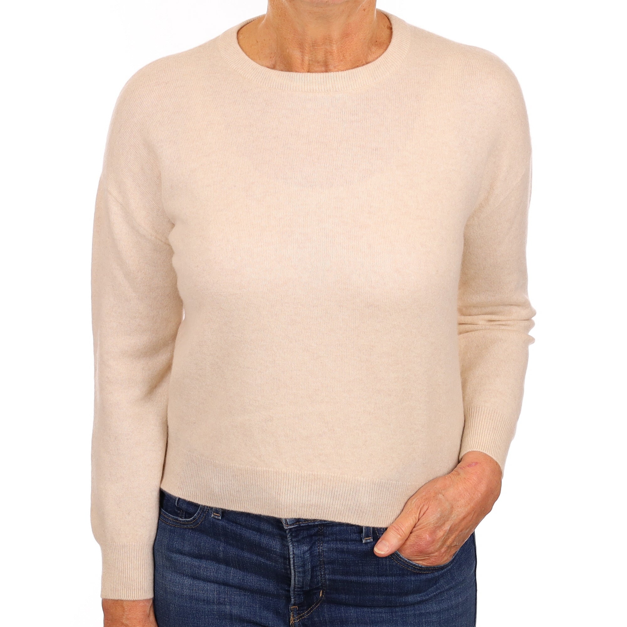Oatmeal Cashmere Boxy Crew Neck Jumper Medium