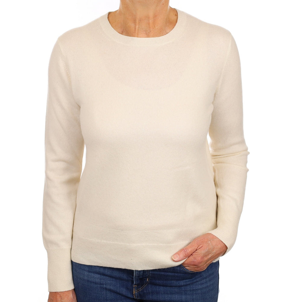 Ivory Cashmere Crew Neck Jumper Medium