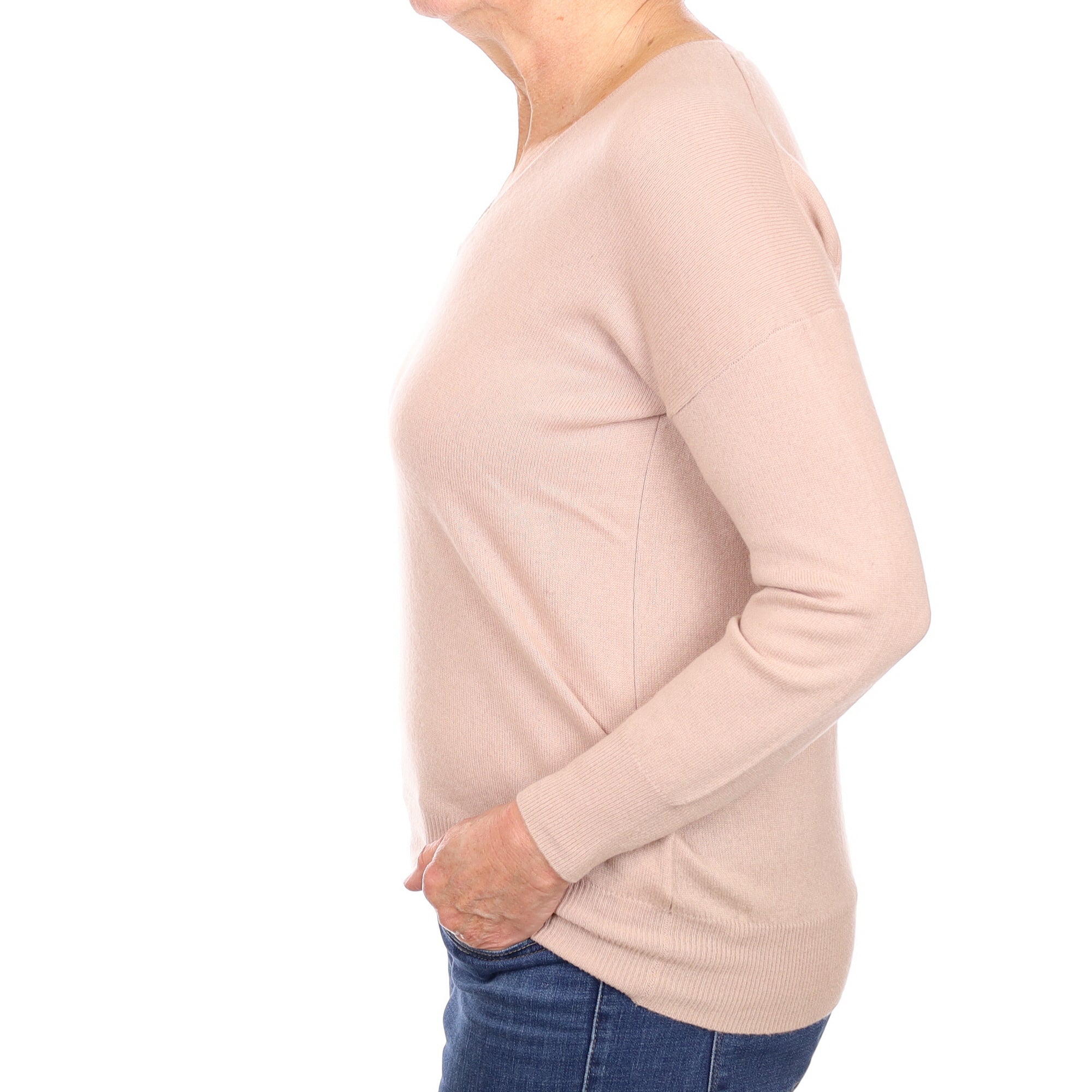 Oyster Cashmere V Neck Jumper Medium