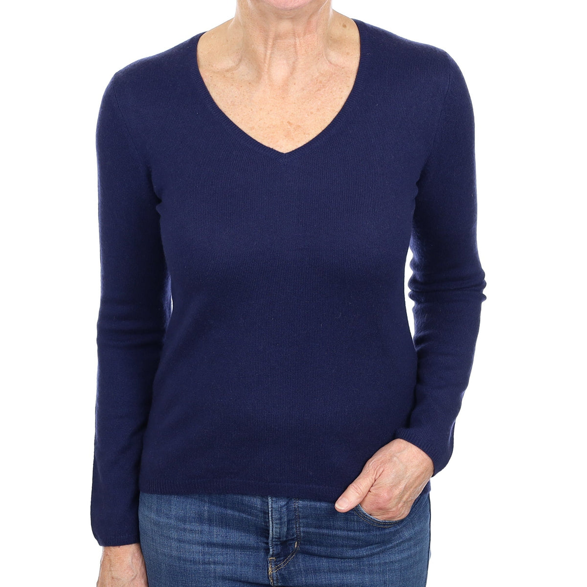 Navy Blue Cashmere V Neck Jumper Medium