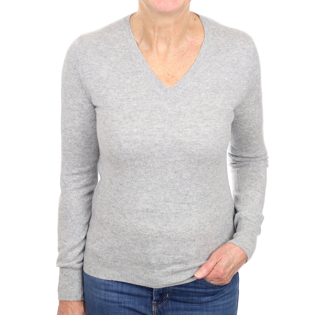 Mist Grey Cashmere V Neck Jumper Medium