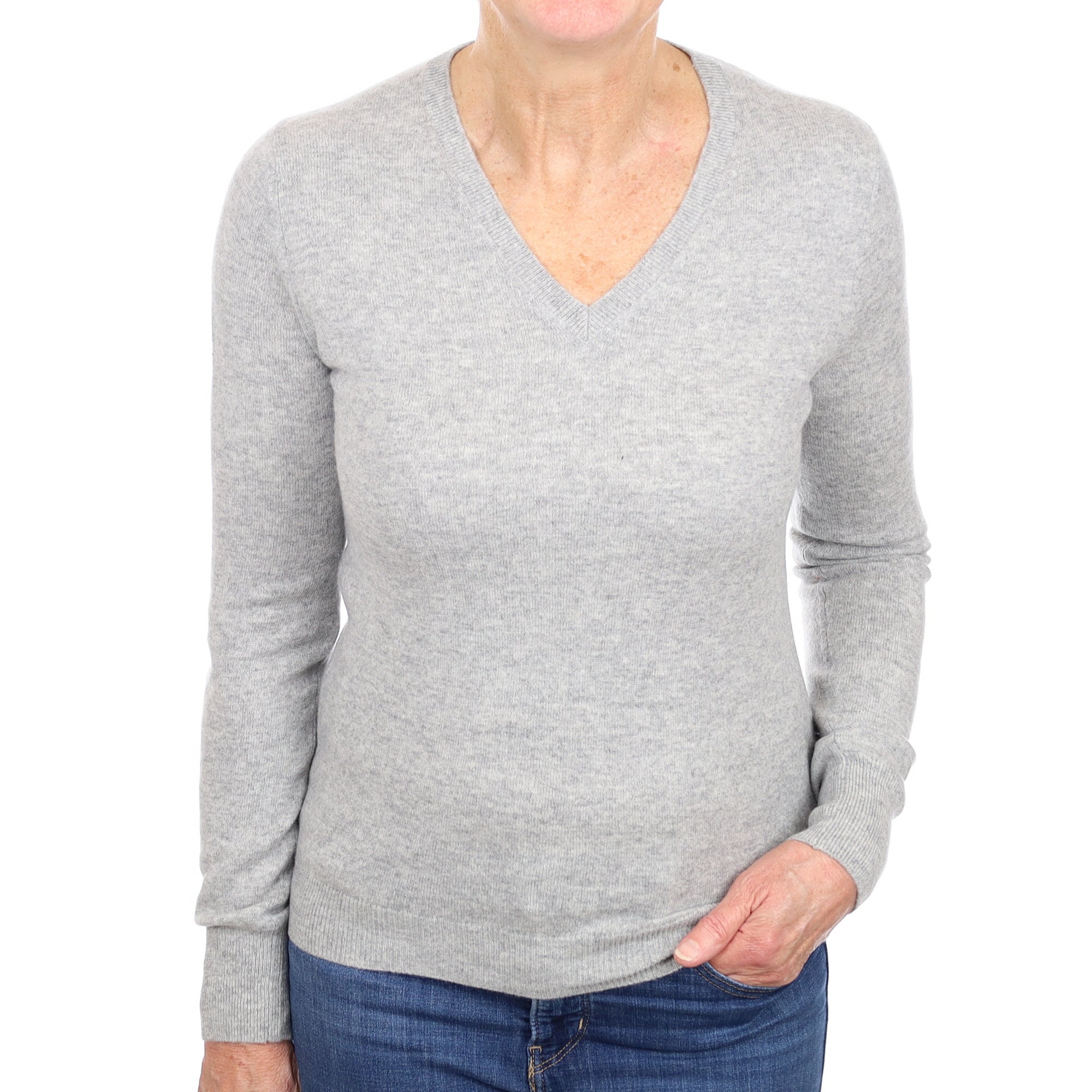 Mist Grey Cashmere V Neck Jumper Medium