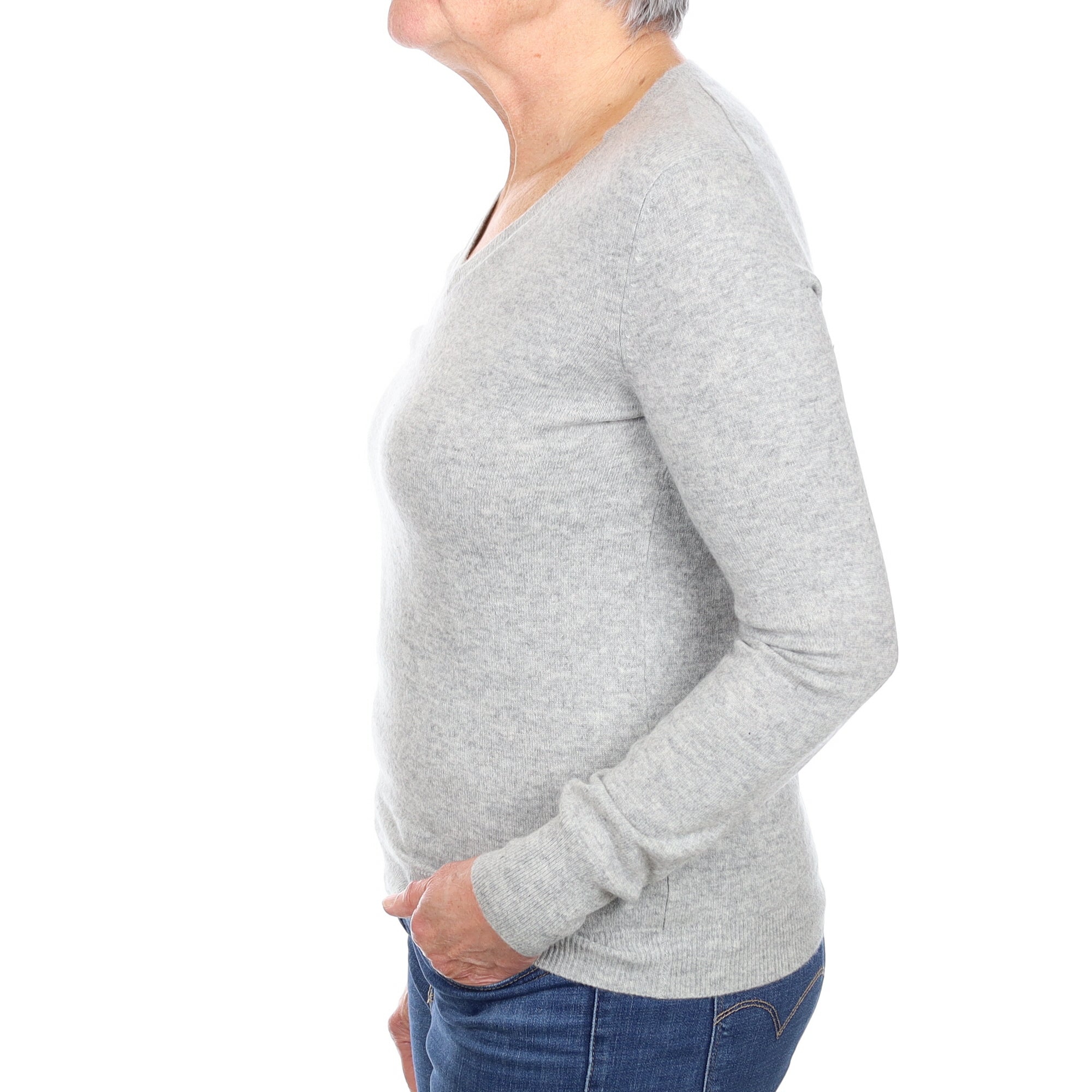 Mist Grey Cashmere V Neck Jumper Medium