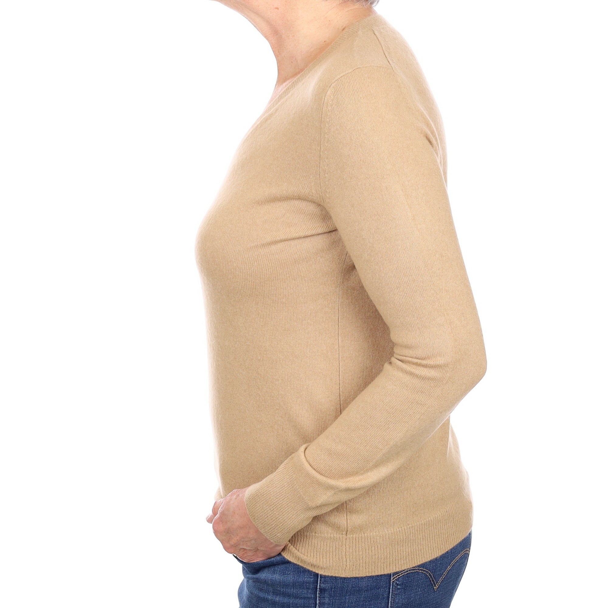 Caramel Brown Cashmere V Neck Jumper Medium