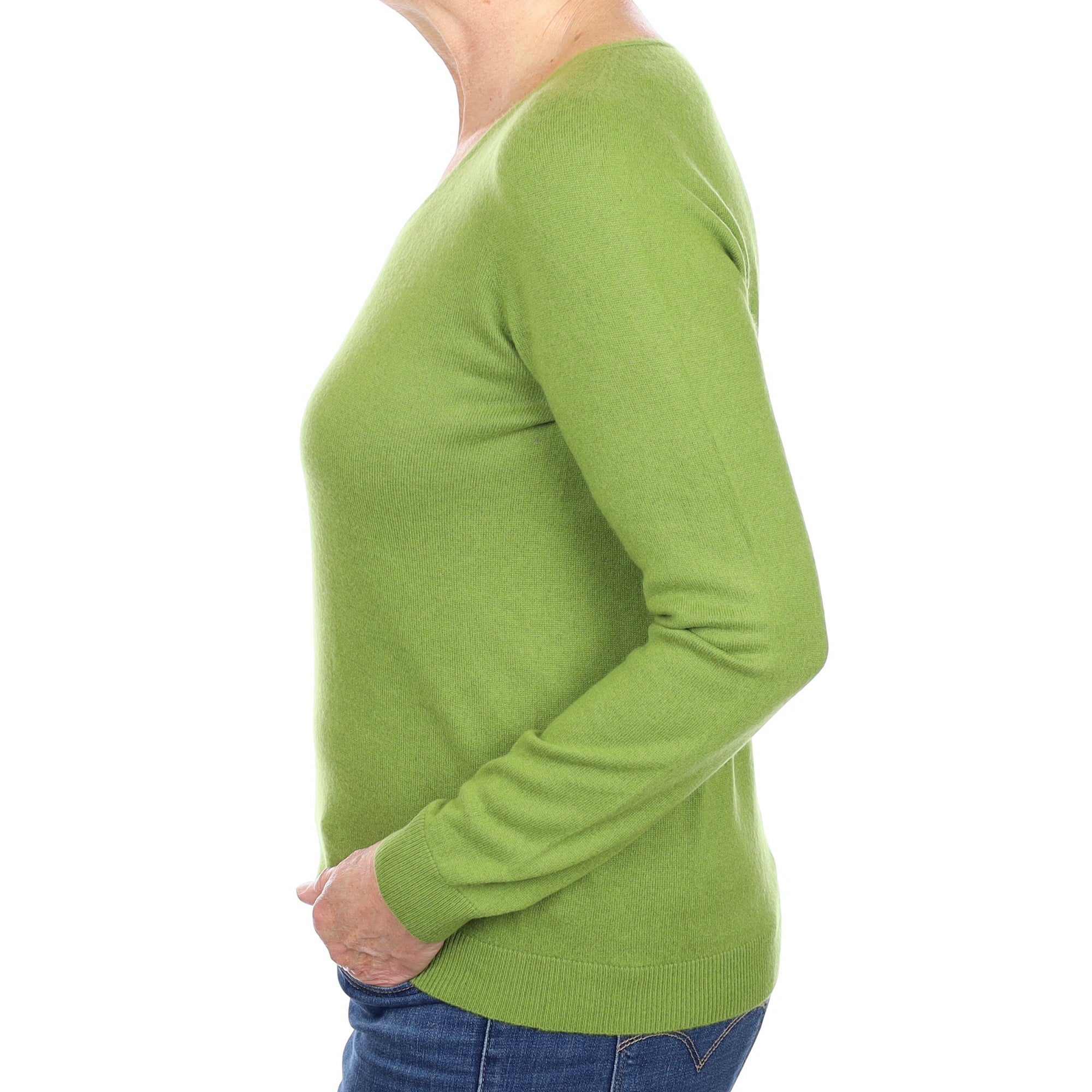 Apple Green Cashmere V Neck Jumper Medium