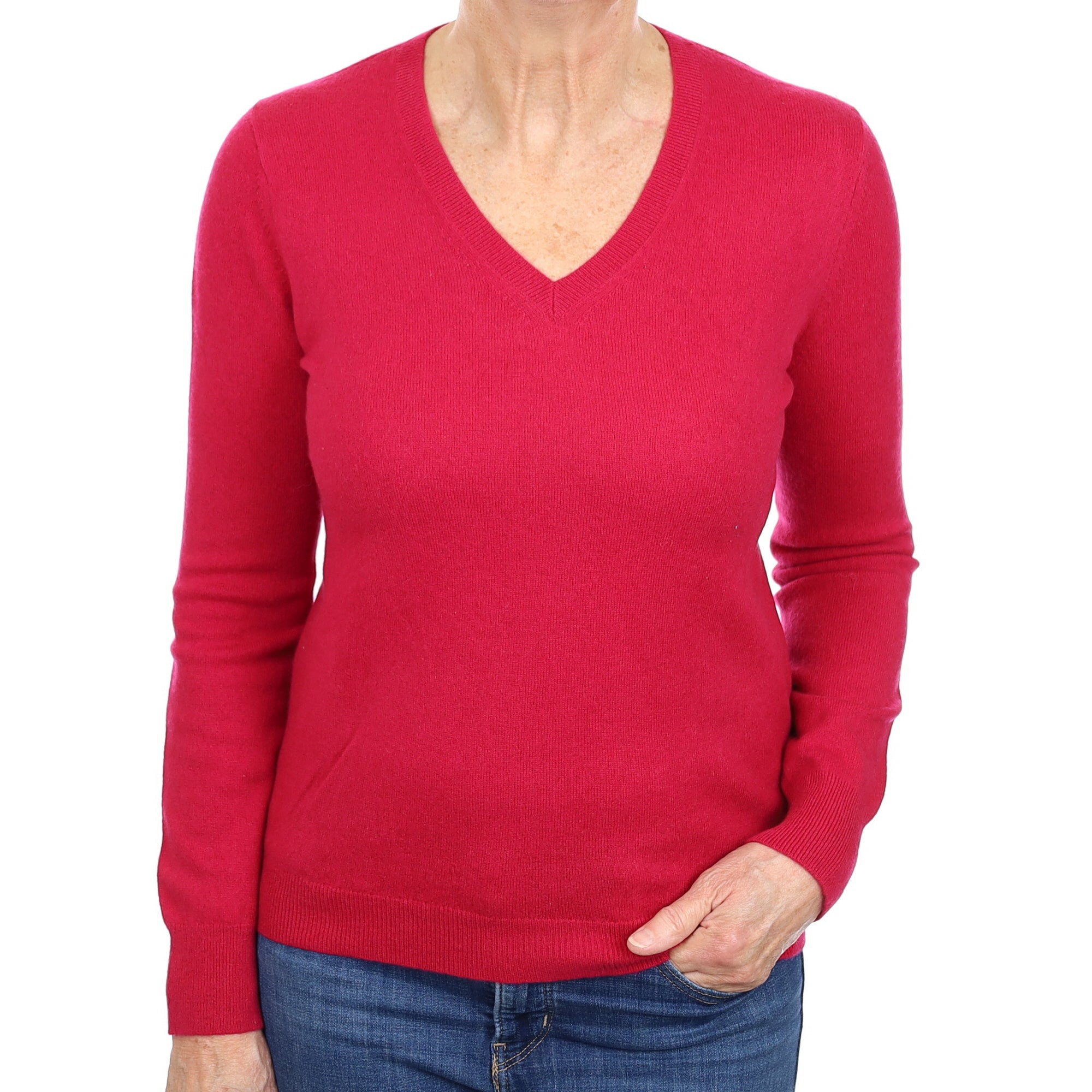 Cherry Pink Cashmere V Neck Jumper Medium
