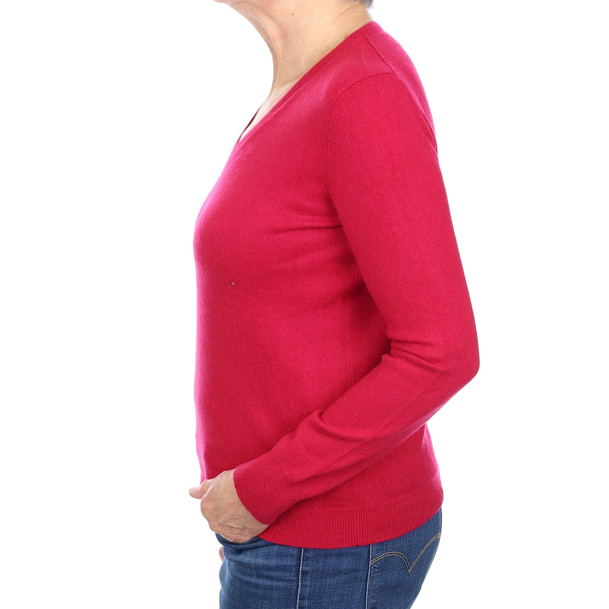 Cherry Pink Cashmere V Neck Jumper Medium