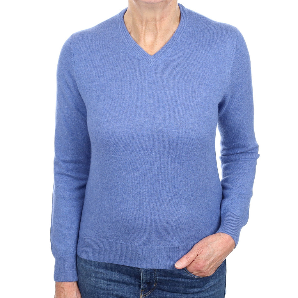 Denim Blue Cashmere V Neck Jumper Medium