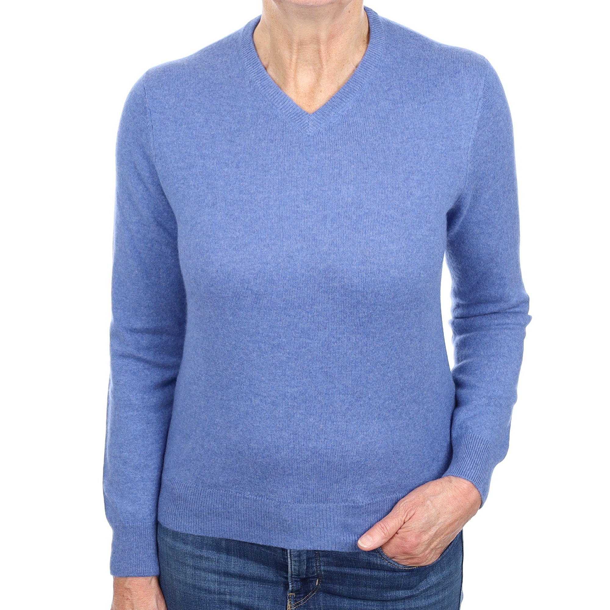 Denim Blue Cashmere V Neck Jumper Medium