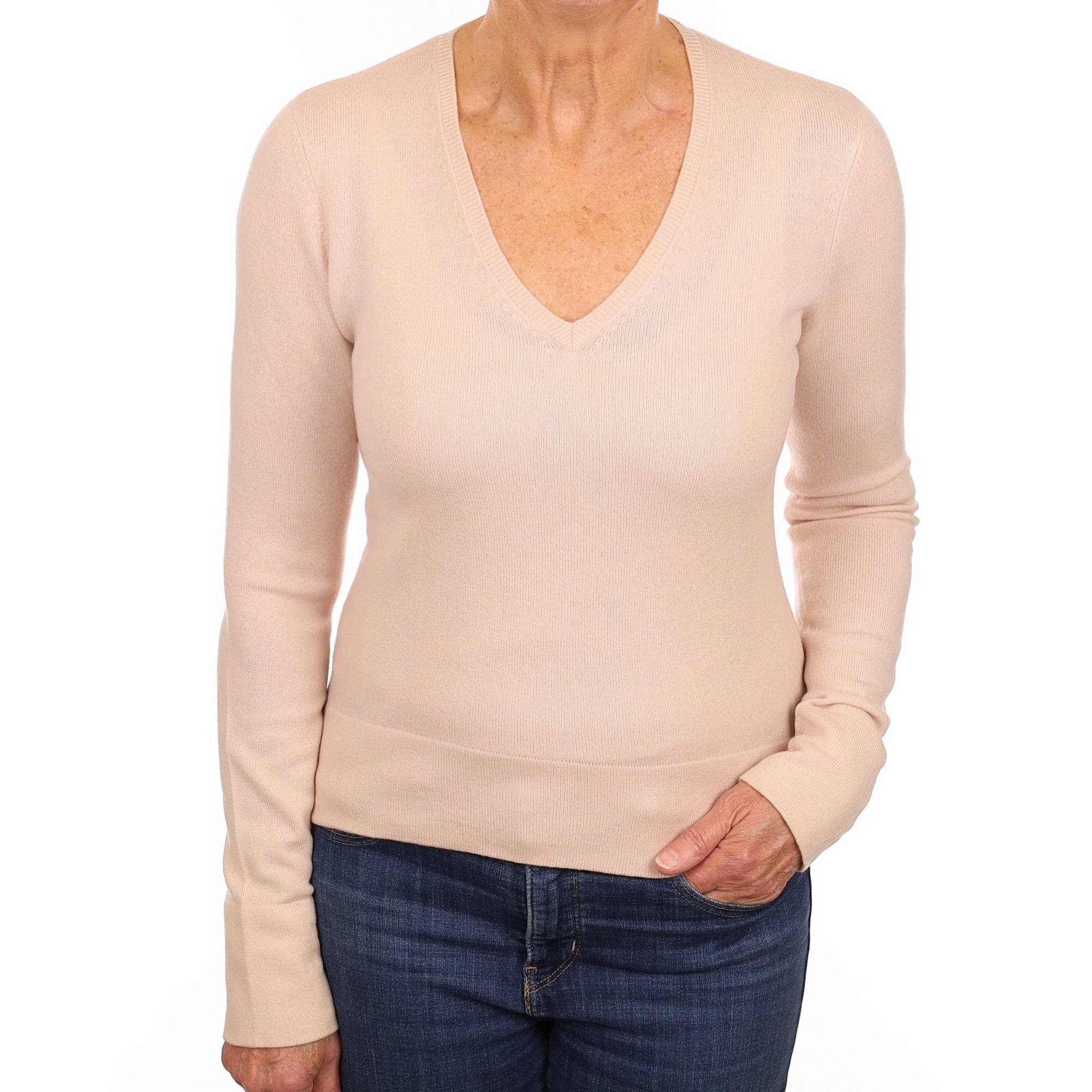 Vince Shell Pink Cashmere V Neck Jumper Medium