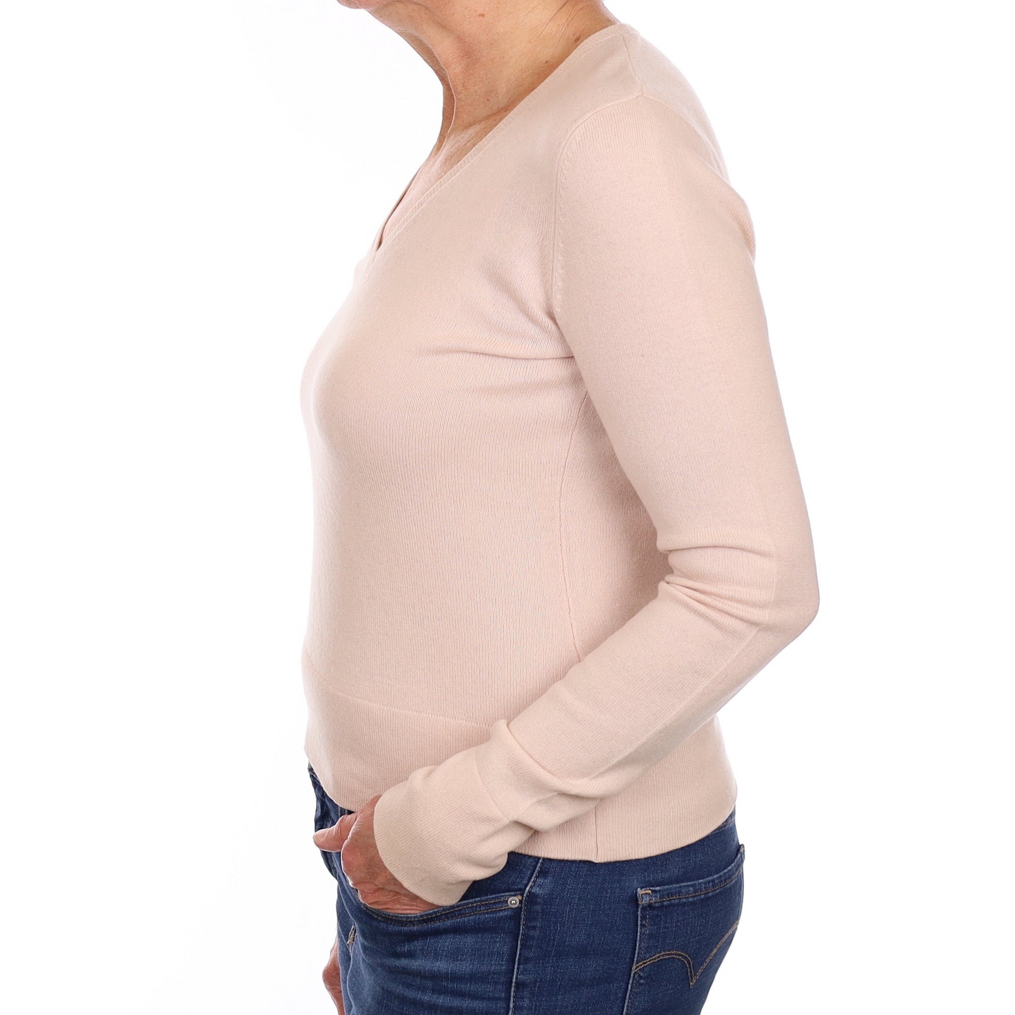 Vince Shell Pink Cashmere V Neck Jumper Medium