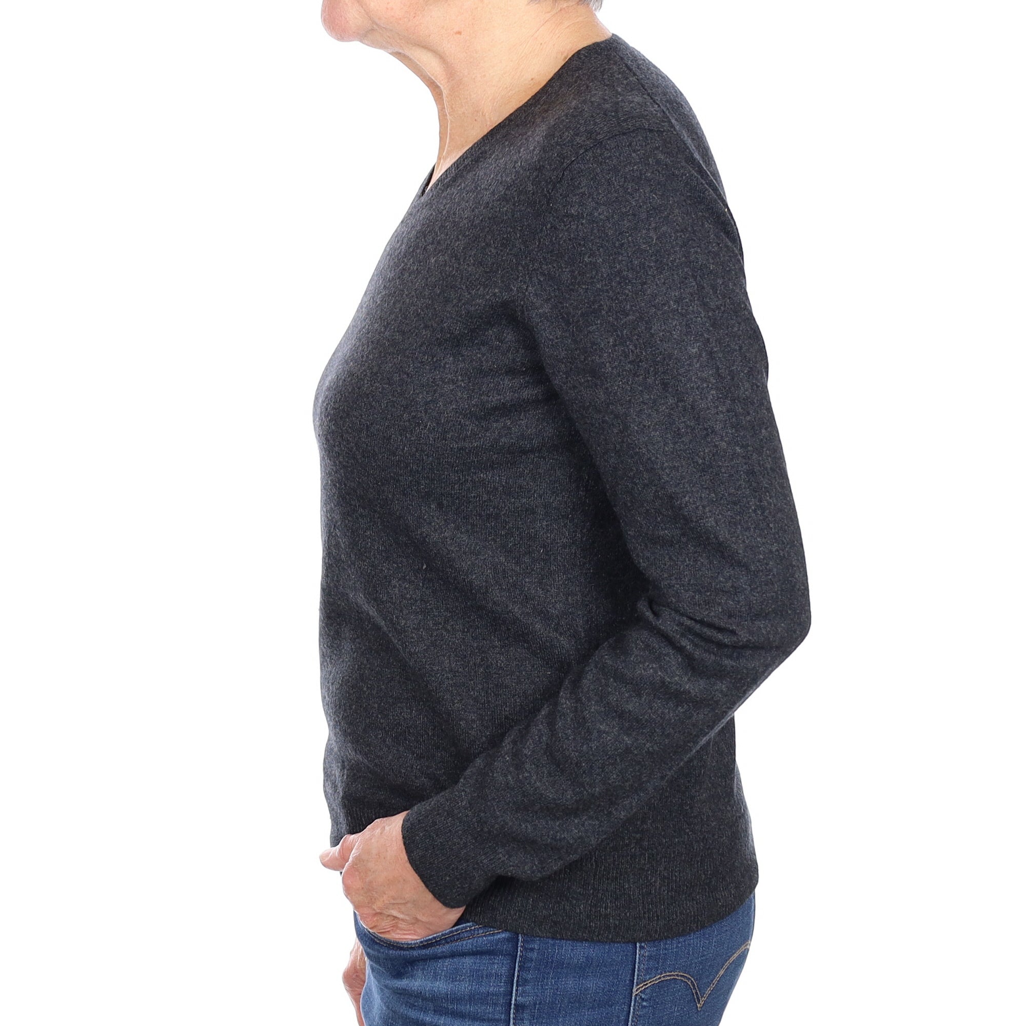 Charcoal Grey Cashmere V Neck Jumper Medium