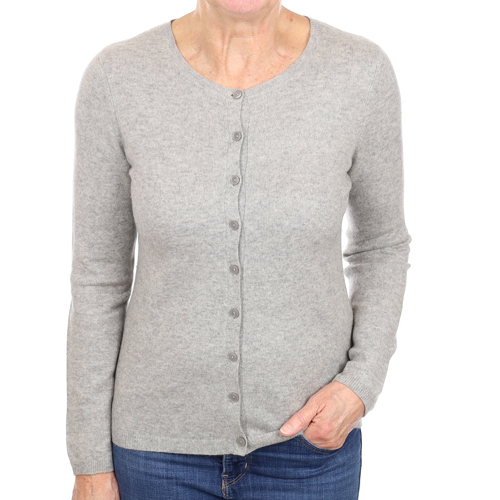 Smoke Grey Cashmere Crew Neck Cardigan Medium