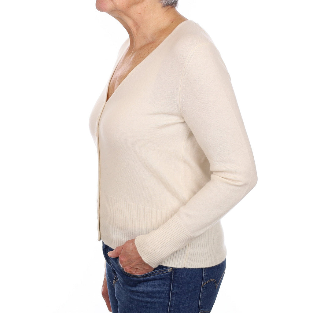 Ivory Cashmere V Neck Cardigan Medium