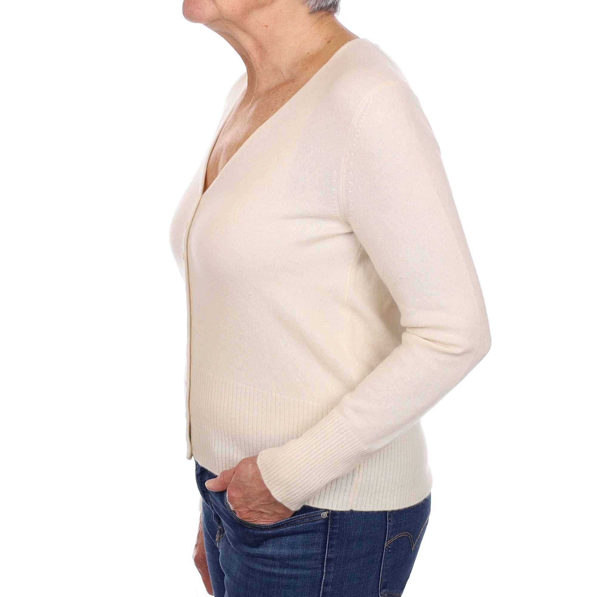 Ivory Cashmere V Neck Cardigan Medium