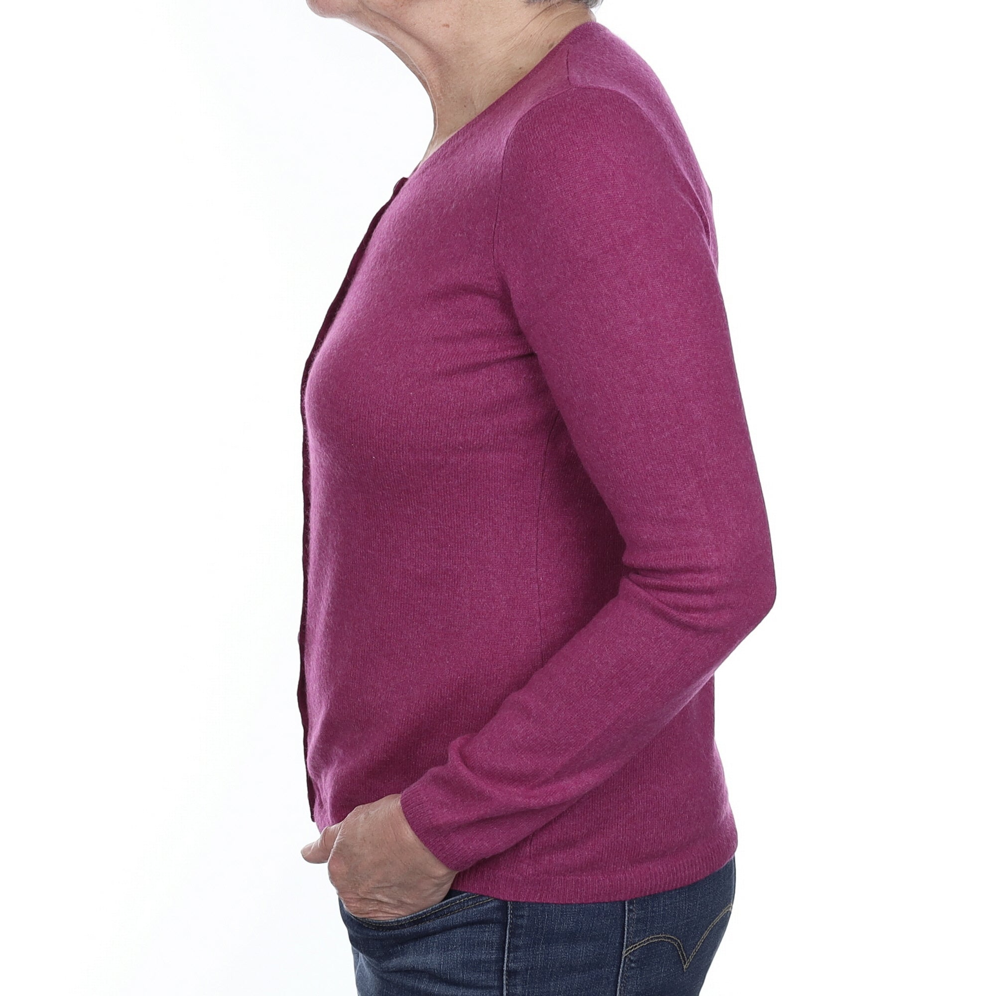 Magenta Pink Cashmere Crew Neck Cardigan Medium