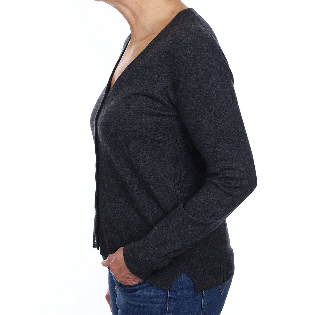 Charcoal Grey Cashmere V Neck Cardigan Medium