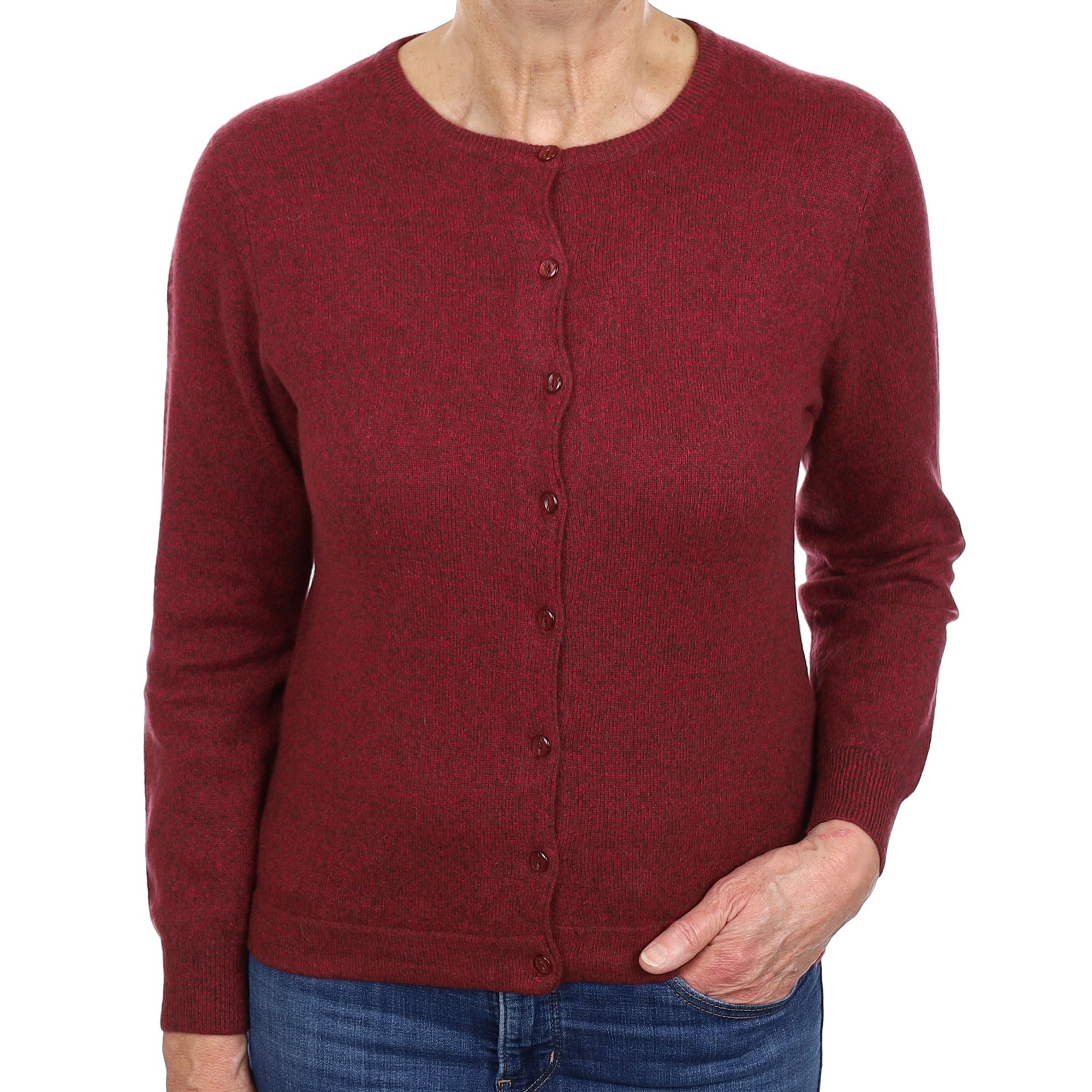 Burgundy Red Marl Cashmere Cardigan Medium