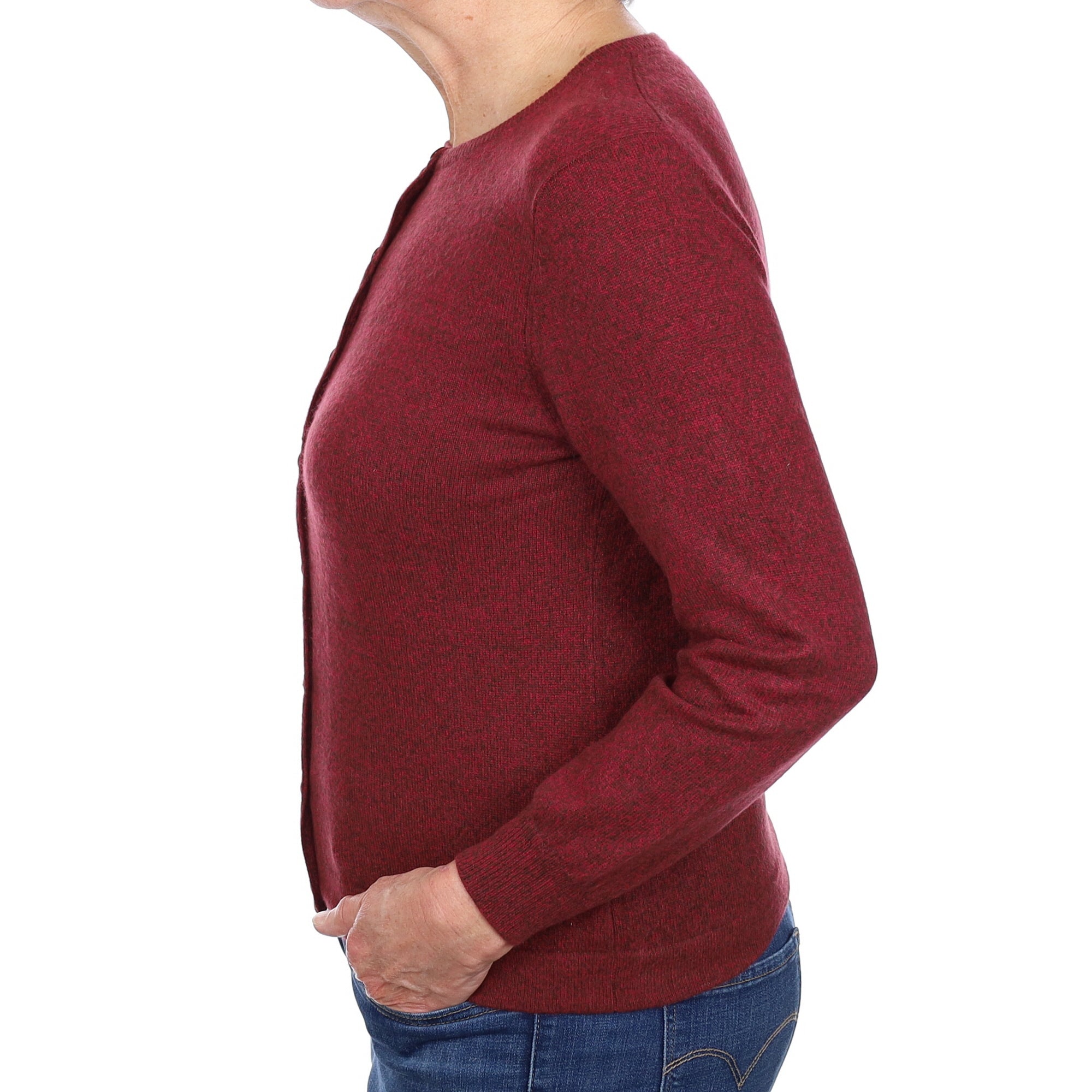 Burgundy Red Marl Cashmere Cardigan Medium
