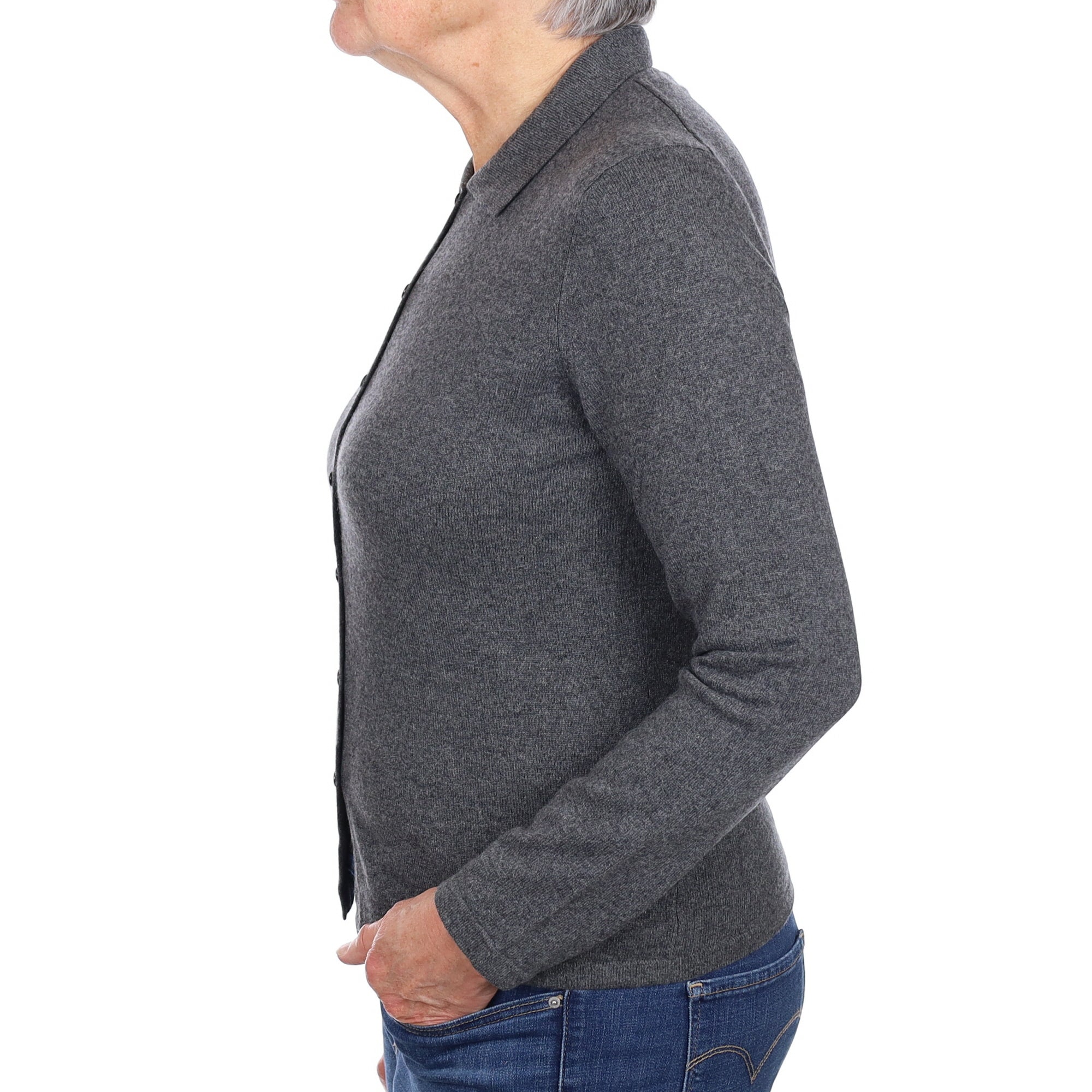 Slate Grey Cashmere Collared  Cardigan Medium