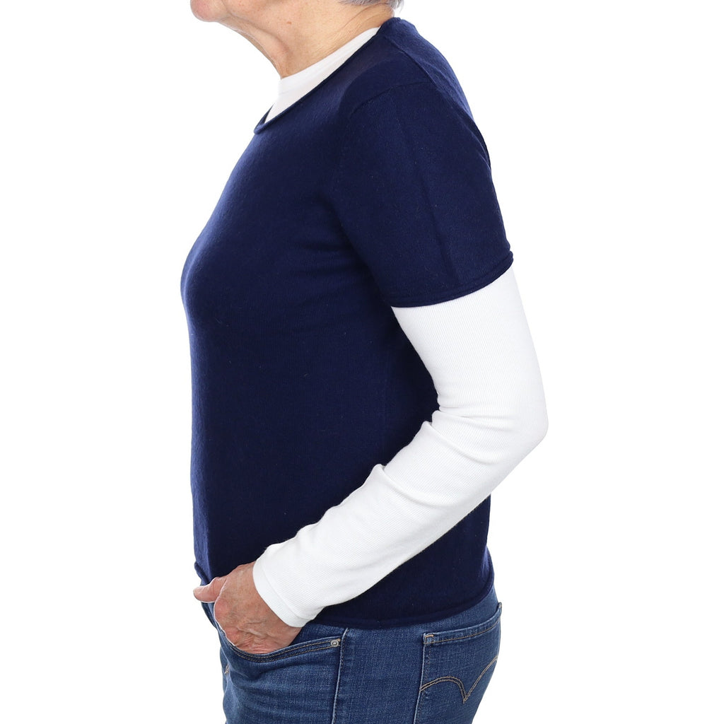 Navy Blue Short Sleeved Cashmere Crew Neck Jumper Medium