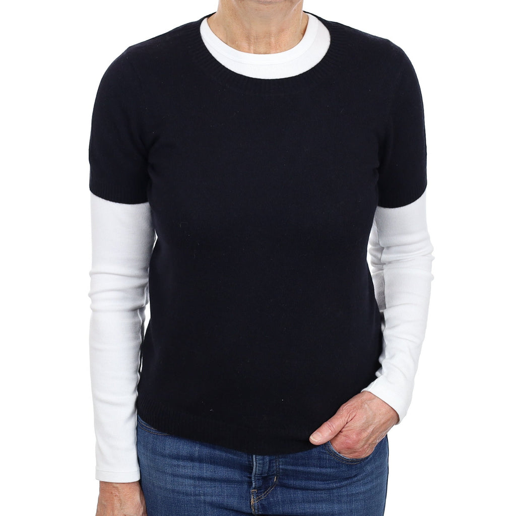 Black Cashmere Short Sleeved Crew Neck Jumper Medium