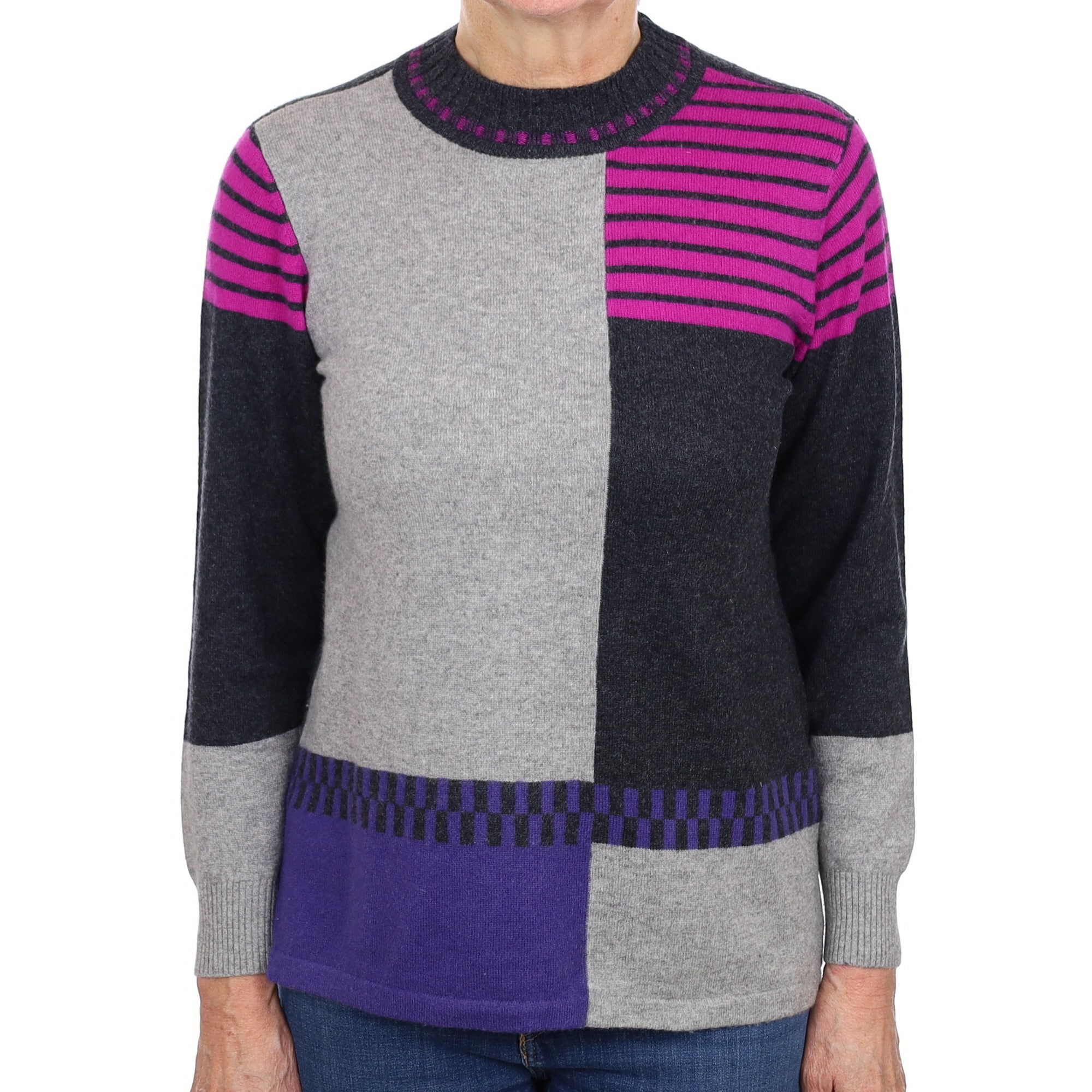 Grey Pattern Cashmere Turtle Neck Jumper Medium