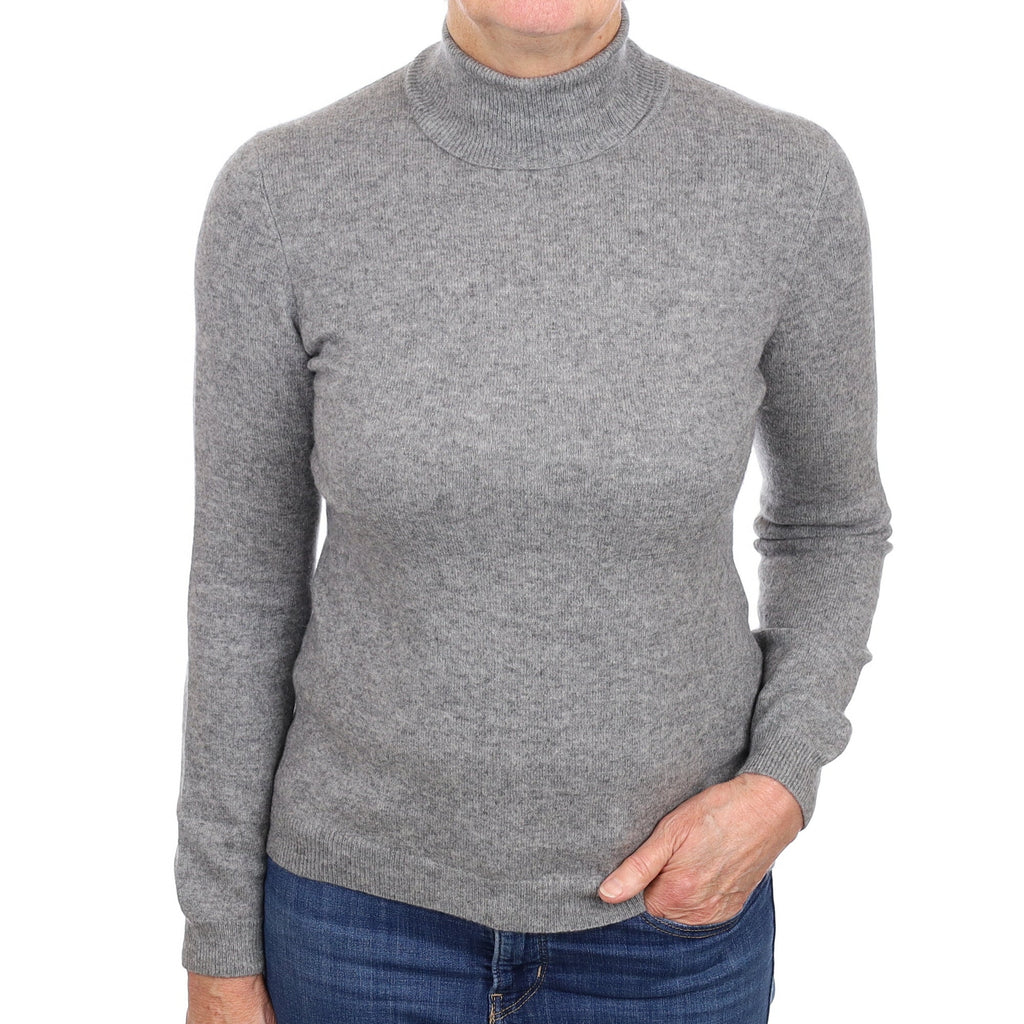 Ash Grey Cashmere Polo Neck Jumper Medium