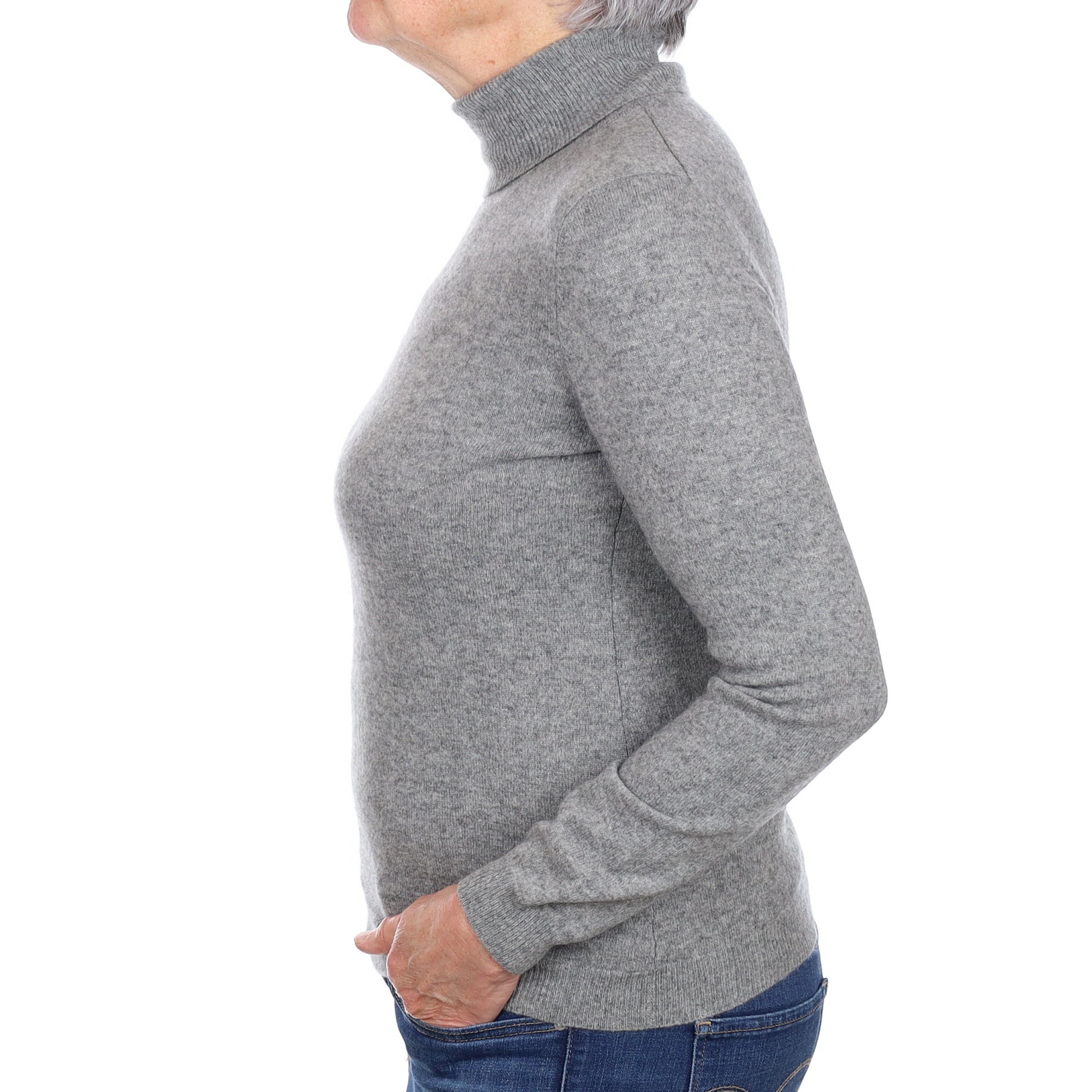 Ash Grey Cashmere Polo Neck Jumper Medium