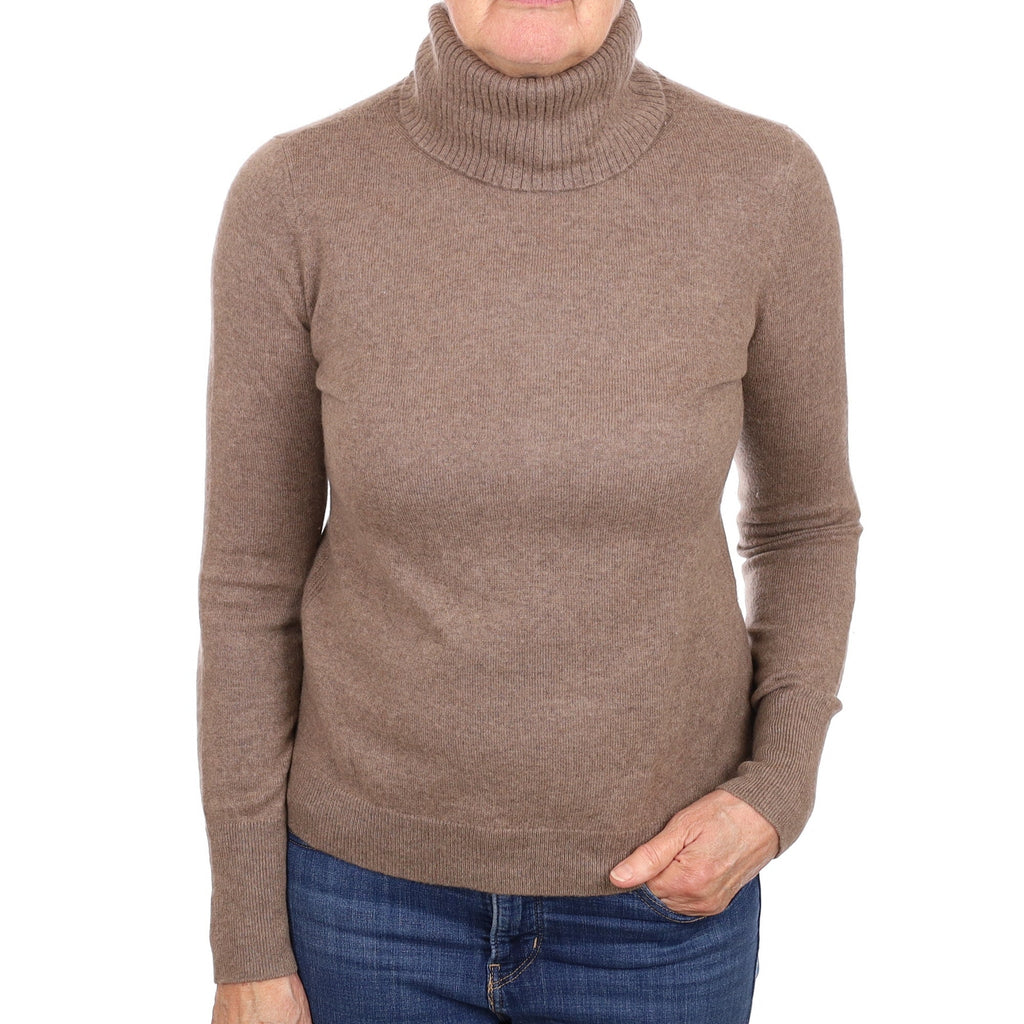 Mocha Brown Cashmere Polo Neck Jumper Medium