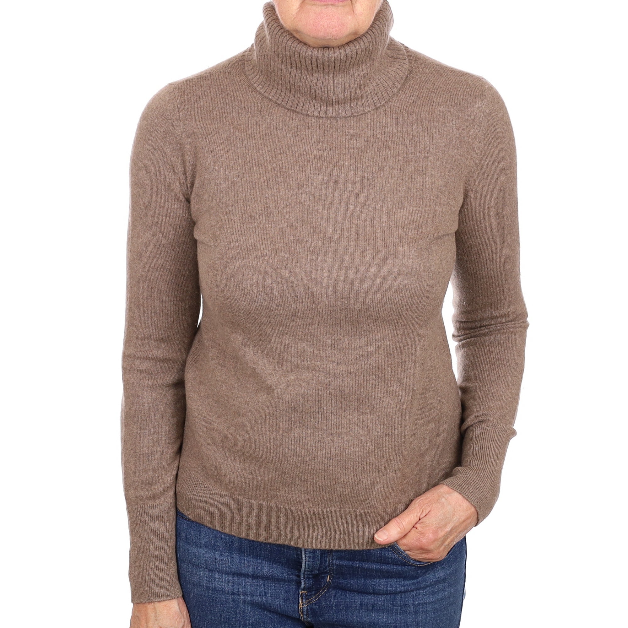 Mocha Brown Cashmere Polo Neck Jumper Medium