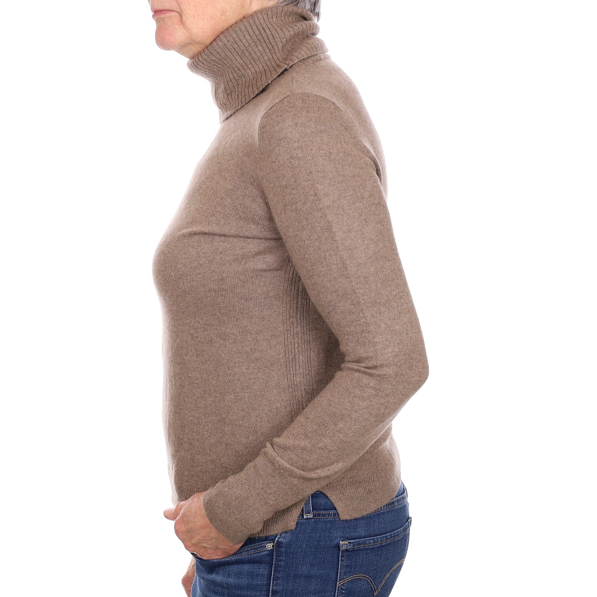 Mocha Brown Cashmere Polo Neck Jumper Medium