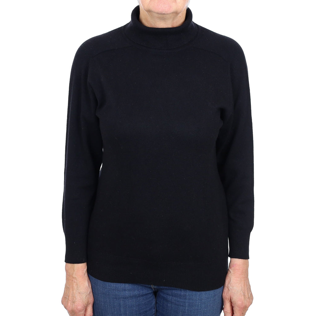 Black Cashmere Polo Neck Jumper Medium