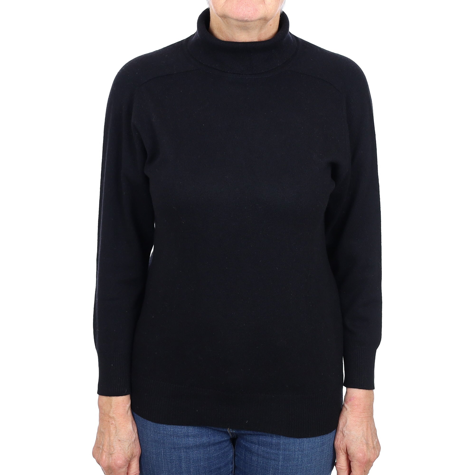 Black Cashmere Polo Neck Jumper Medium