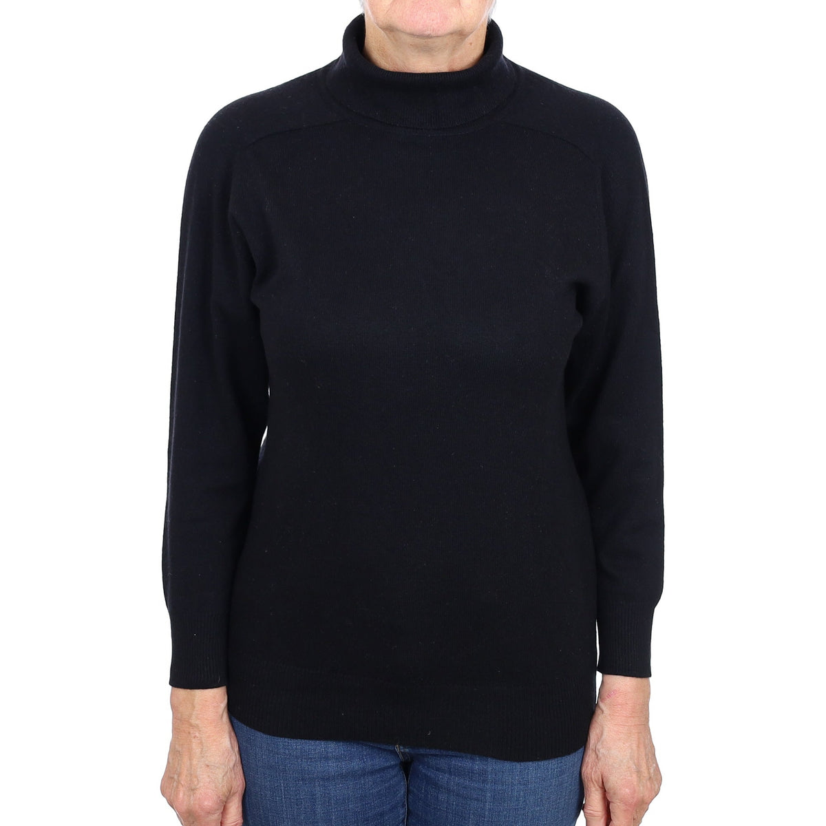 Black Cashmere Polo Neck Jumper Medium
