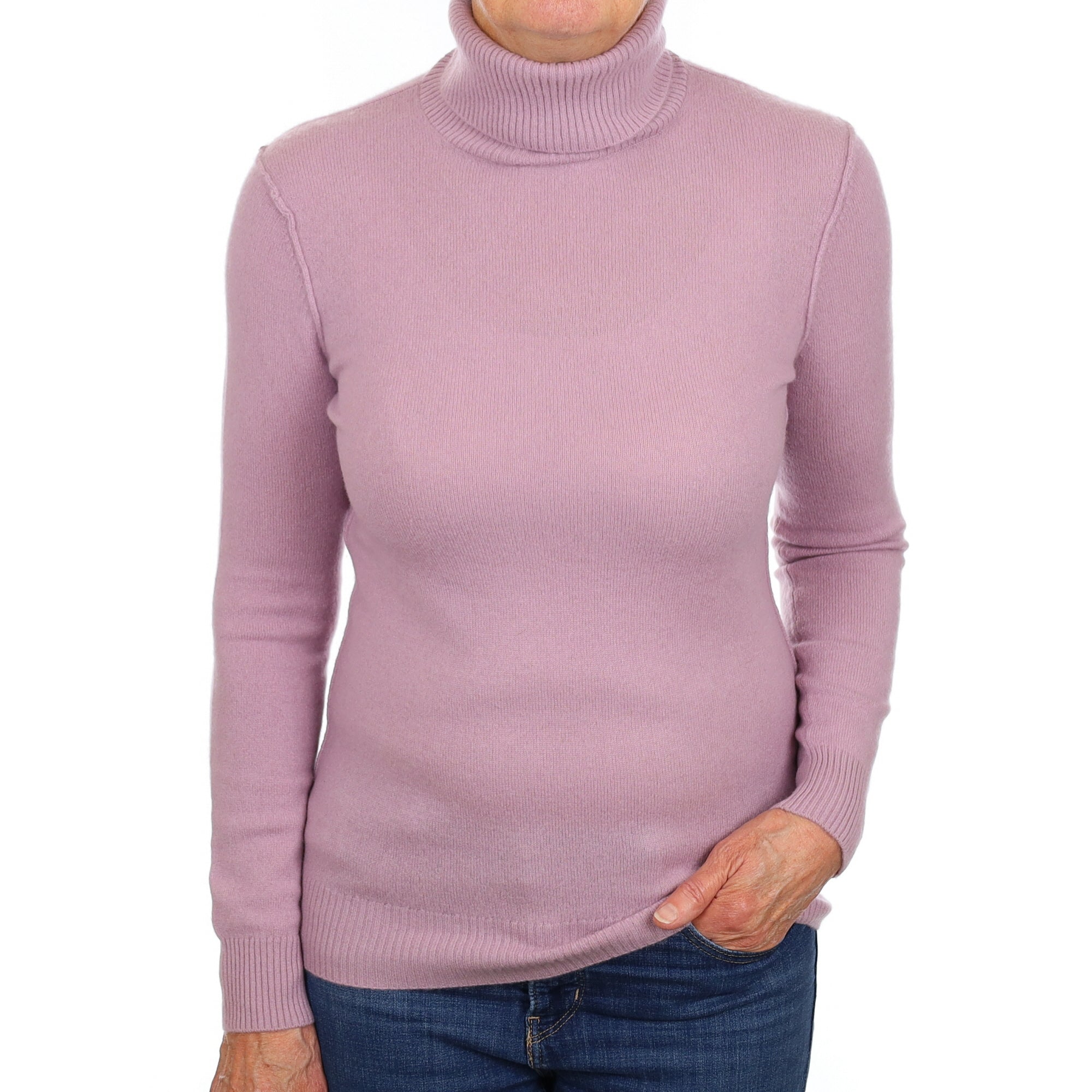 Lilac Purple Cashmere Polo Neck Jumper Medium