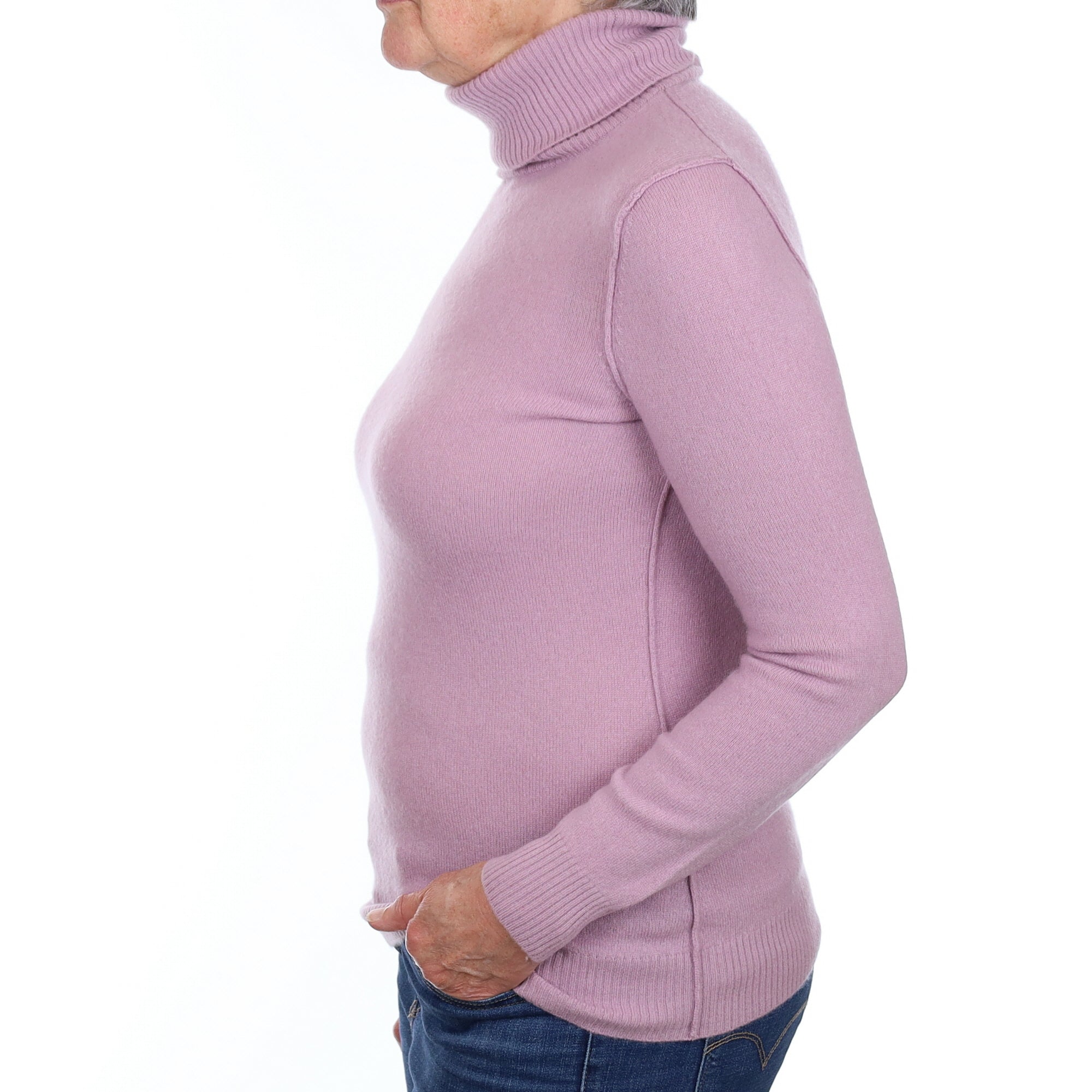 Lilac Purple Cashmere Polo Neck Jumper Medium
