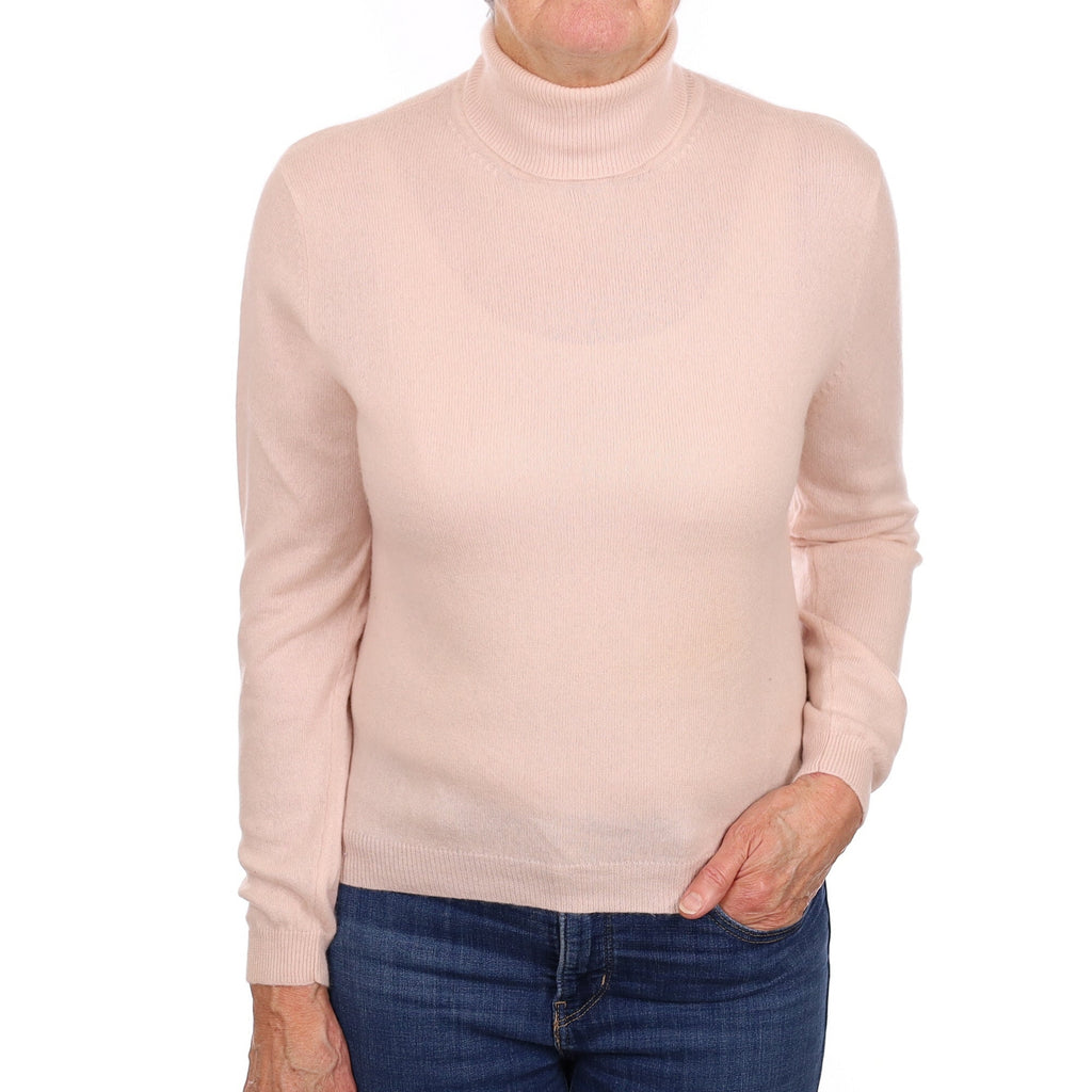 Ice Pink Cashmere Polo Neck Jumper Medium
