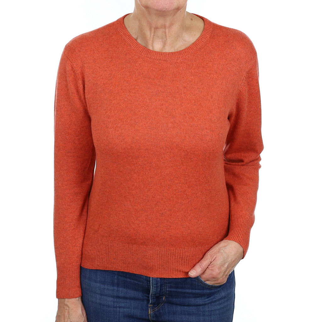 Pumpkin Orange Marl Cashmere Crew Neck Jumper Medium