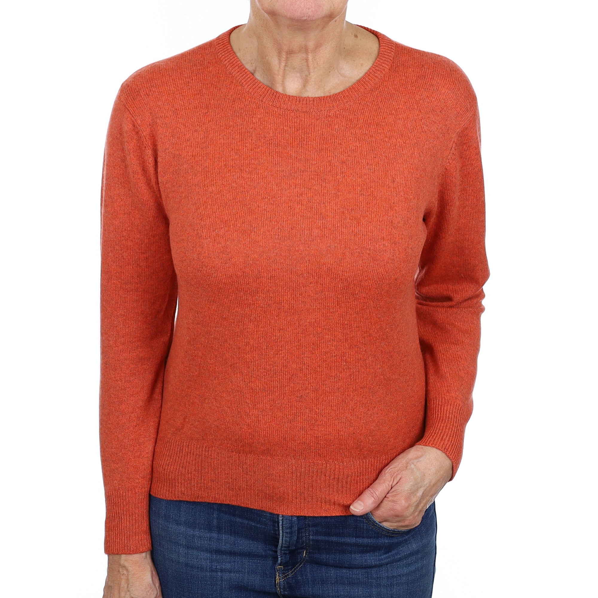 Pumpkin Orange Marl Cashmere Crew Neck Jumper Medium