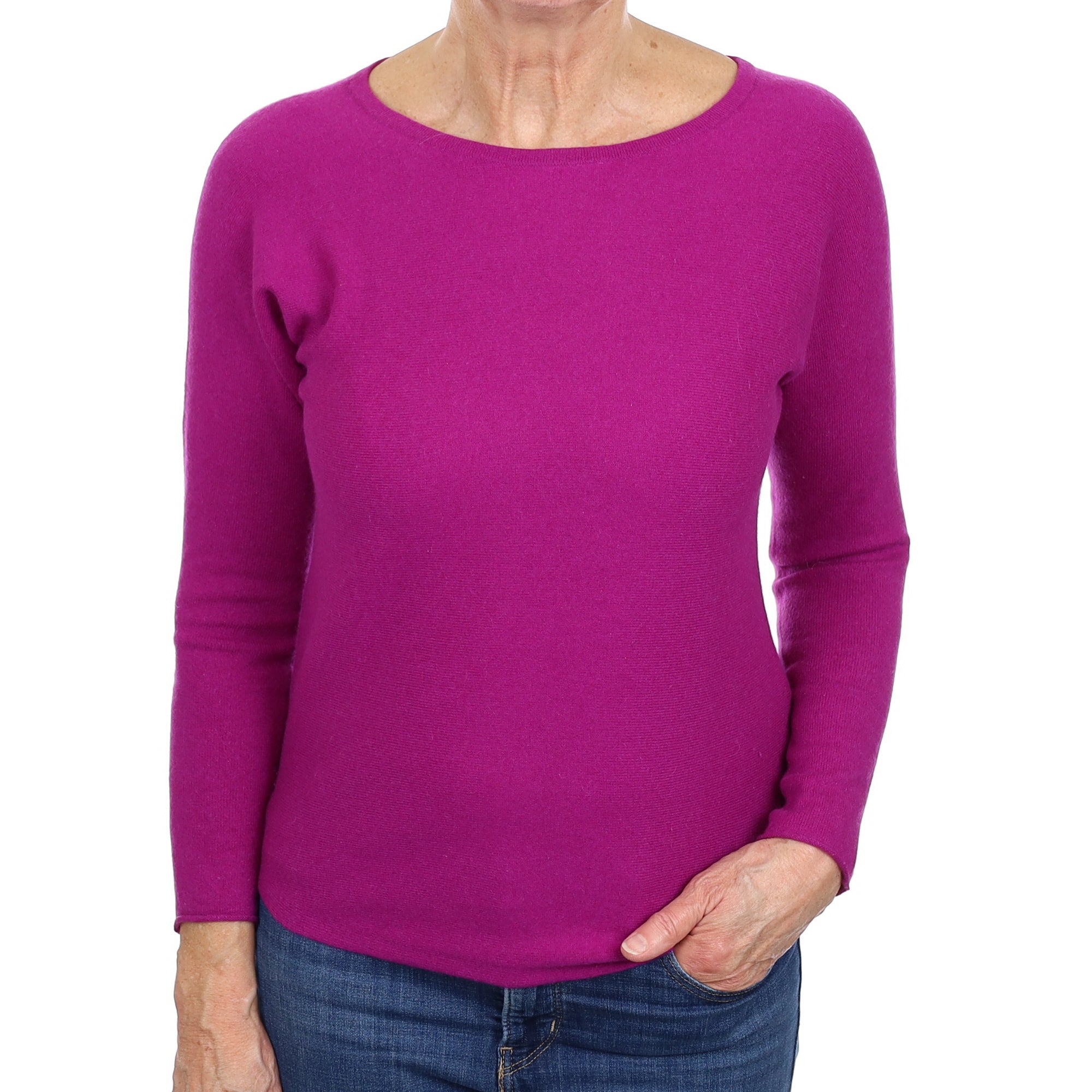 Magenta Purple Cashmere Batwing Boat Neck Jumper Medium