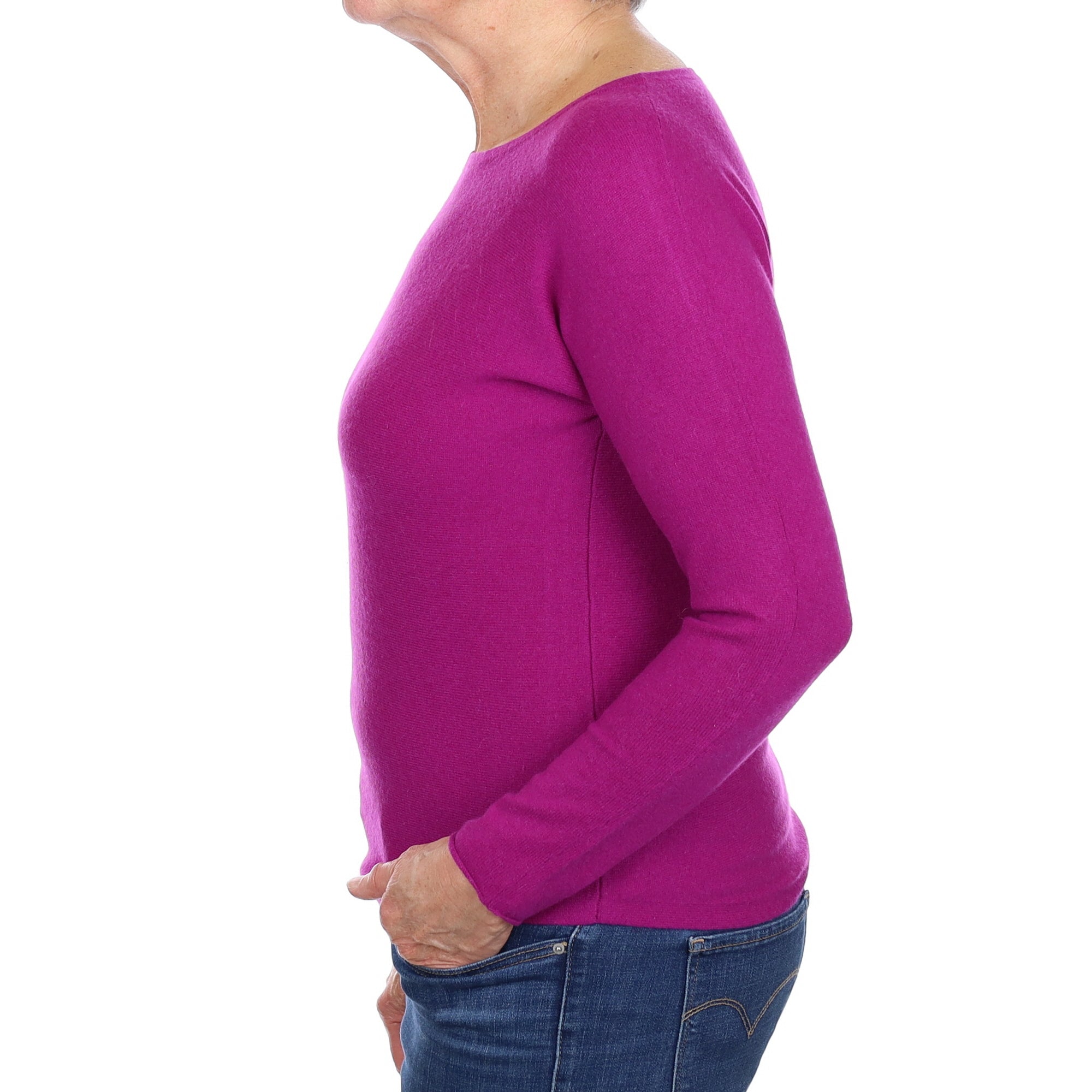 Magenta Purple Cashmere Batwing Boat Neck Jumper Medium